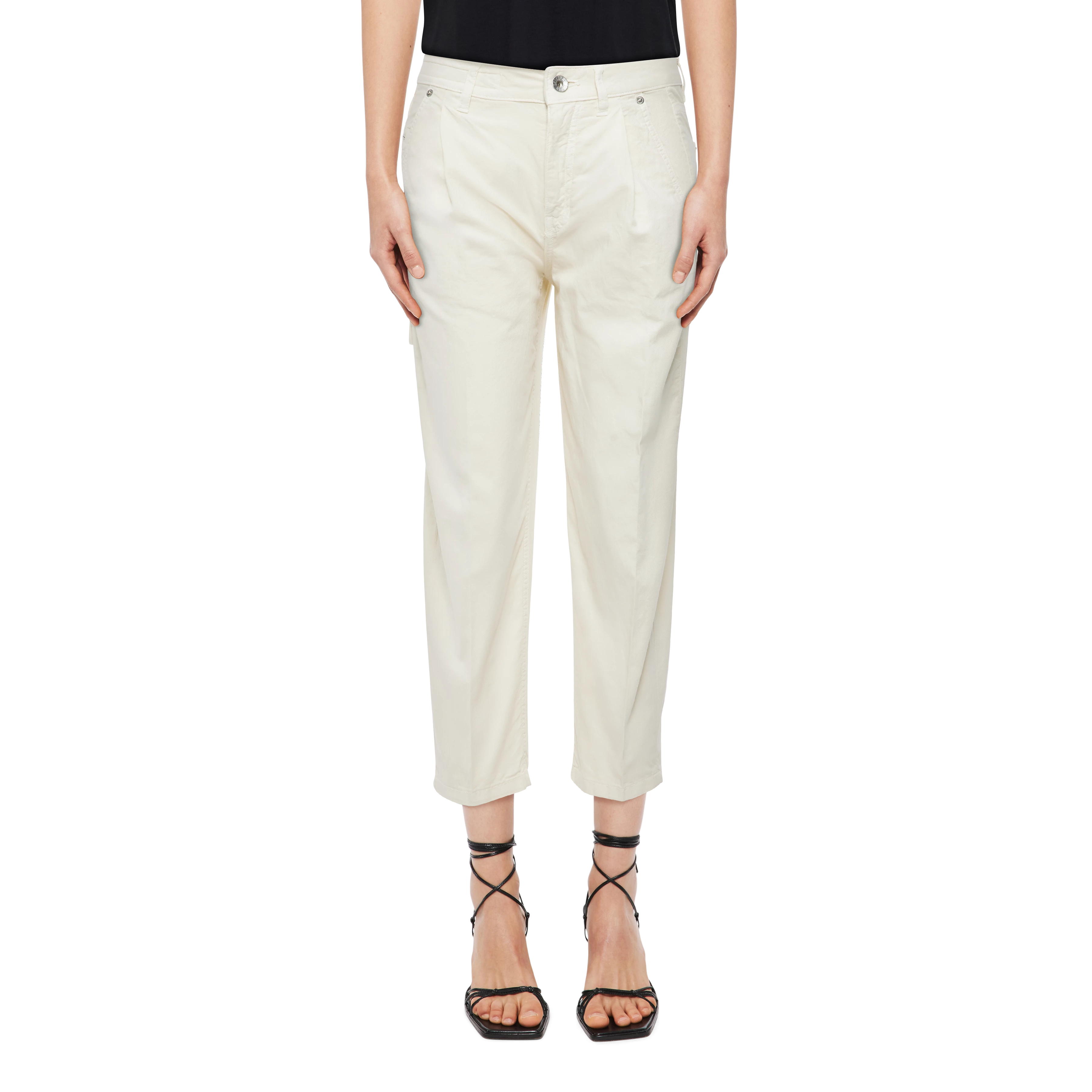 QUALIFY - Cargohose mit Bundfalte in Garment Dye - Damen - off white - Frontansicht