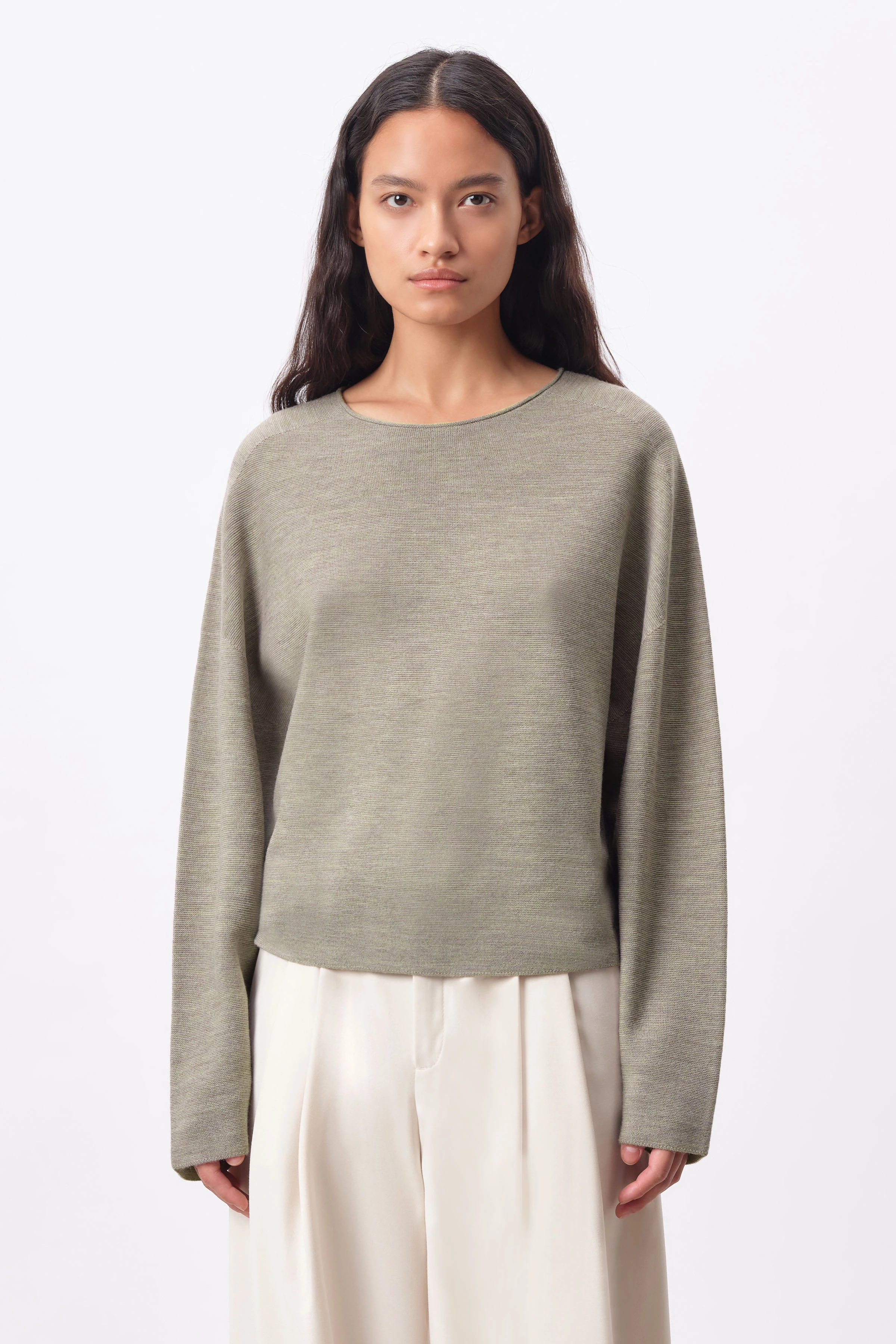 MEAMI - Cropped egg-shape jumper in merino wool - women - brown - Frontansicht