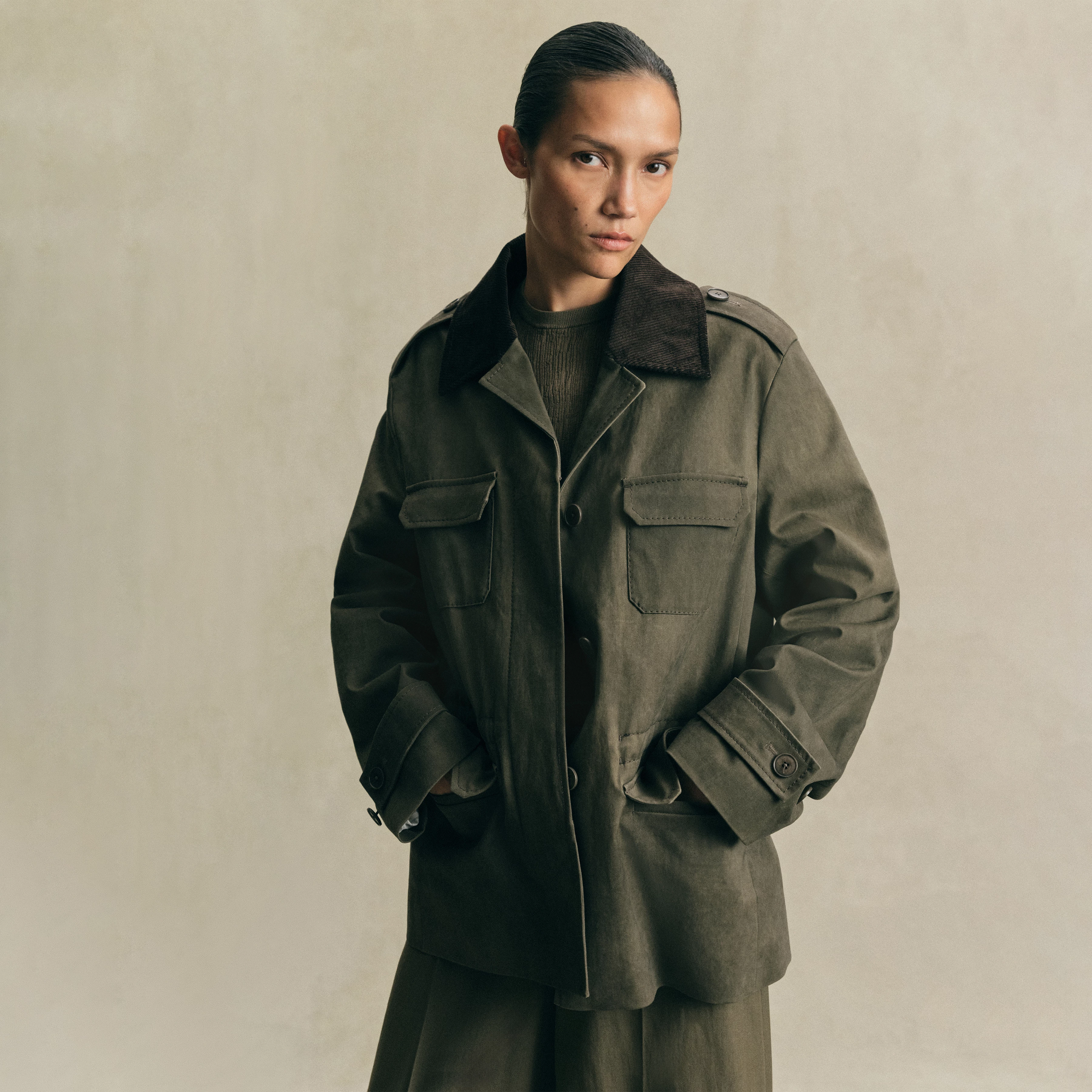 BODNEY_1 - Fieldjacket Kontrastkragen in Twill - Damen - grün
