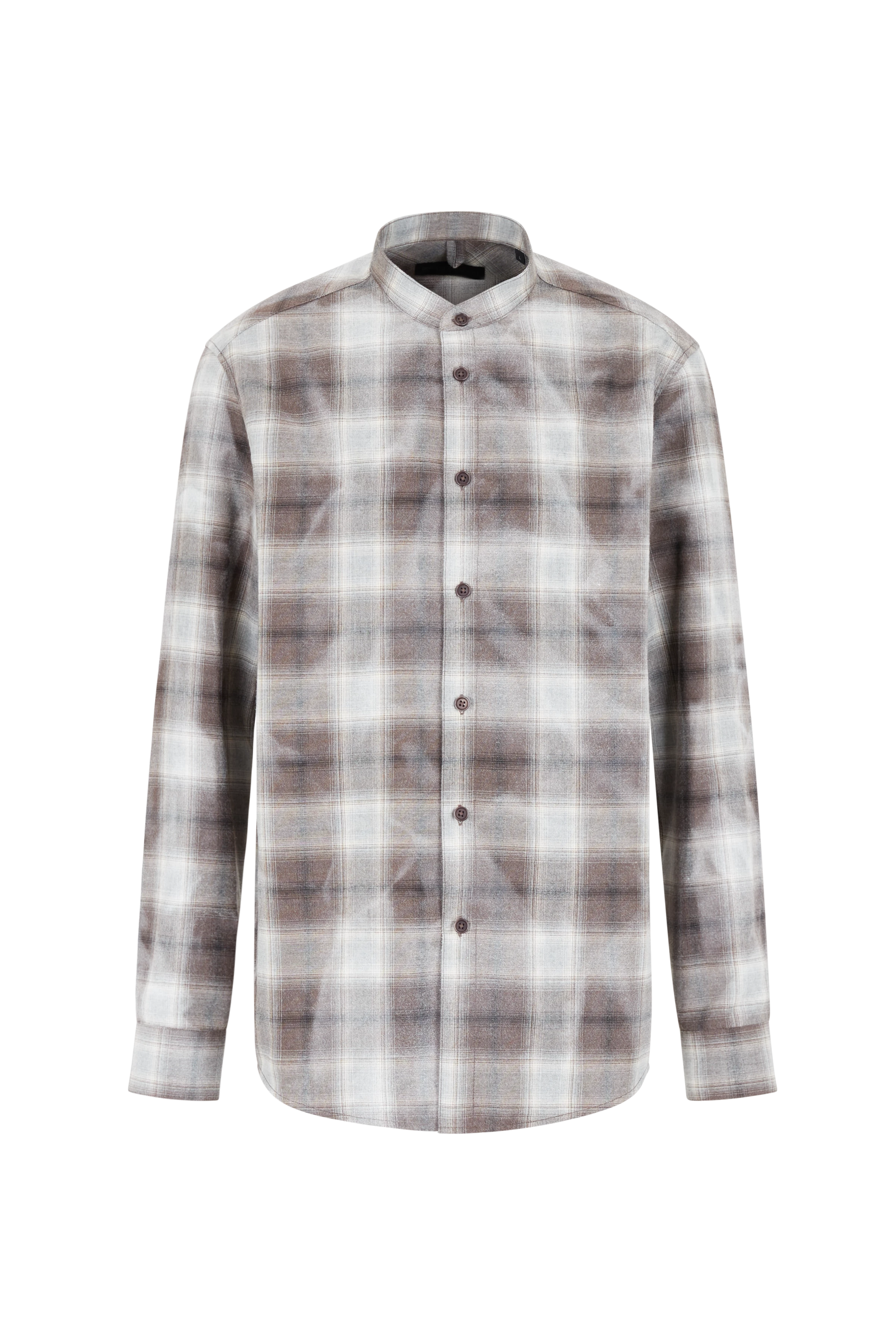 TALOC - Overhemd met opstaande kraag in viscosemix flanel - heren - bruin - Freisteller Frontansicht