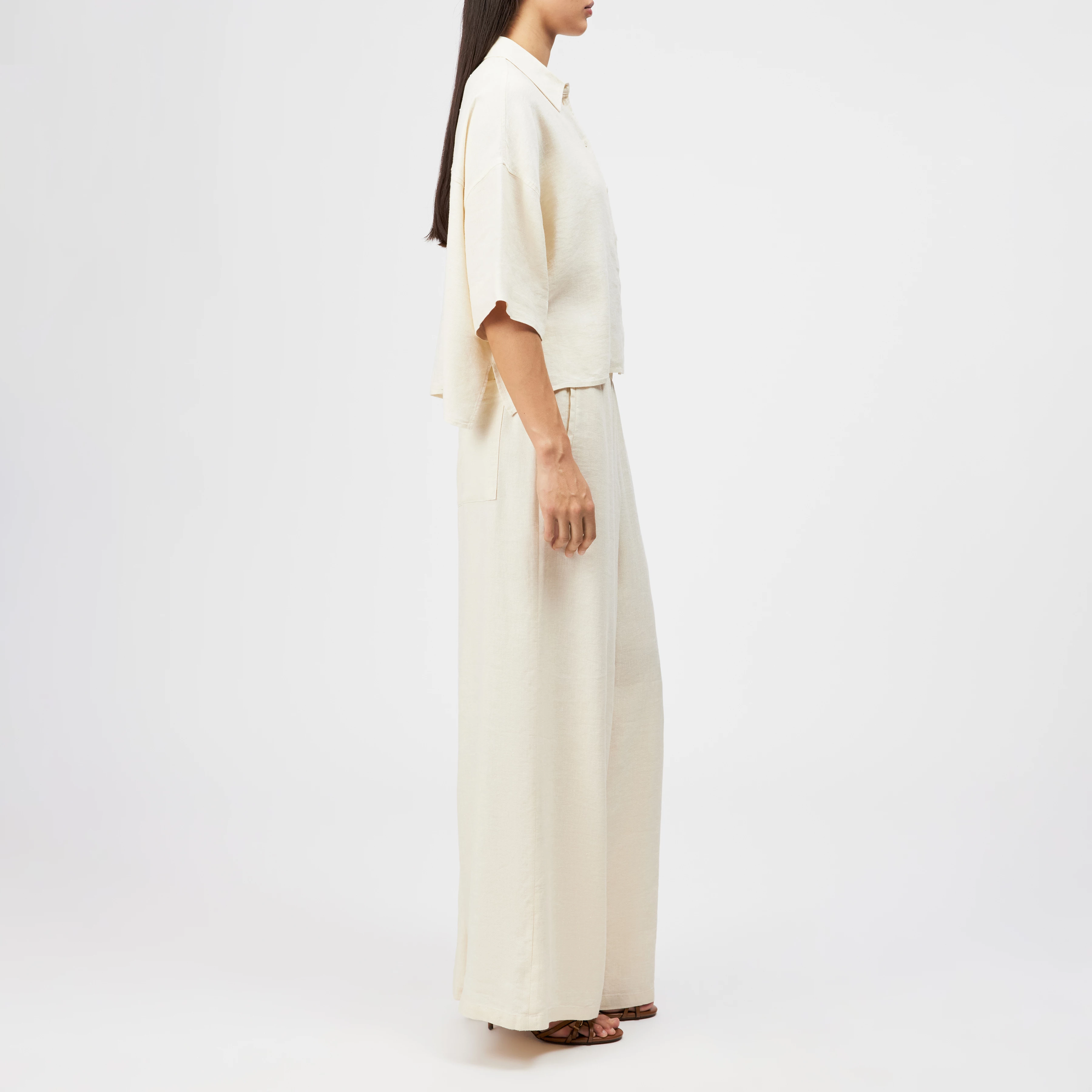 YARIKA - Boxy oversized linen-blend shirt blouse - women - off white - Seitenansicht