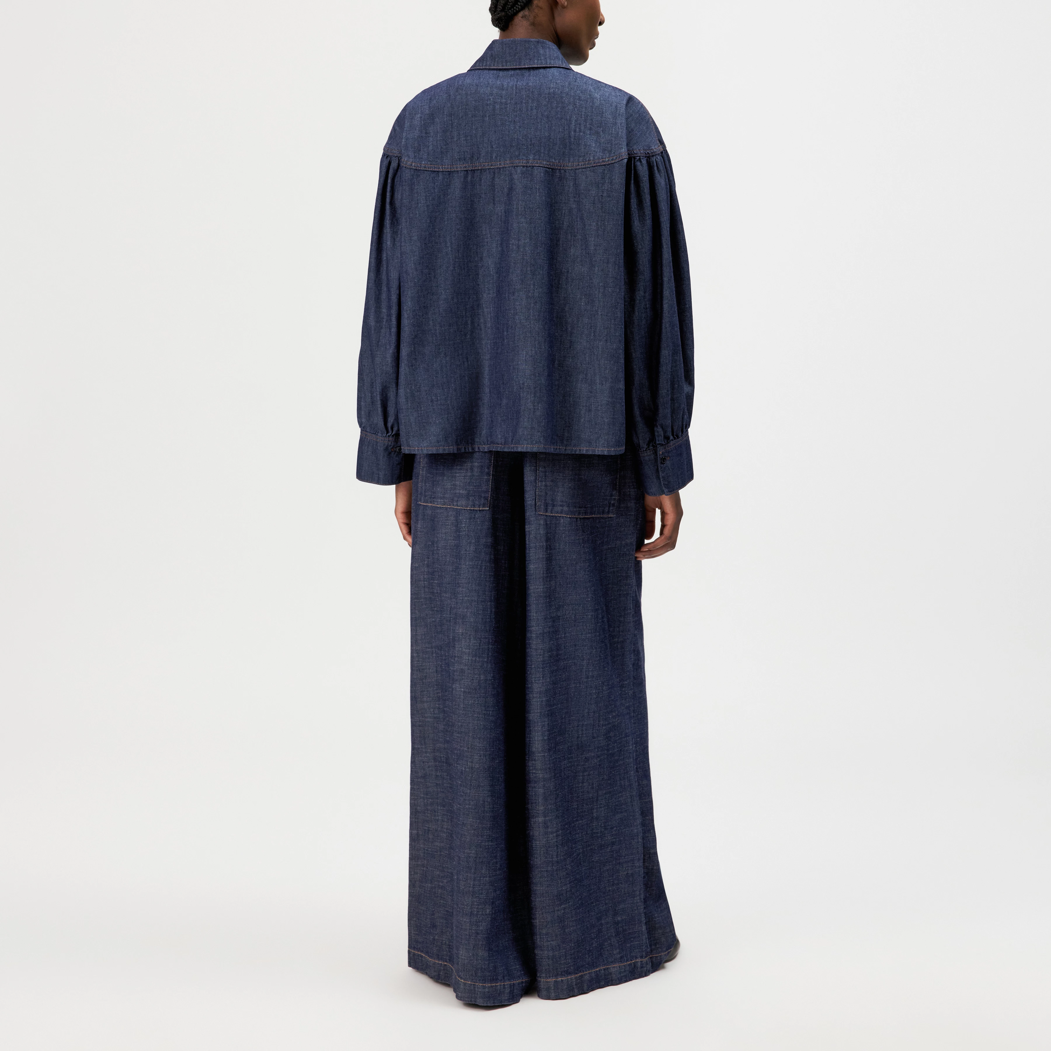 SELENI - Shirt blouse in pure cotton - women - blue - Rückansicht