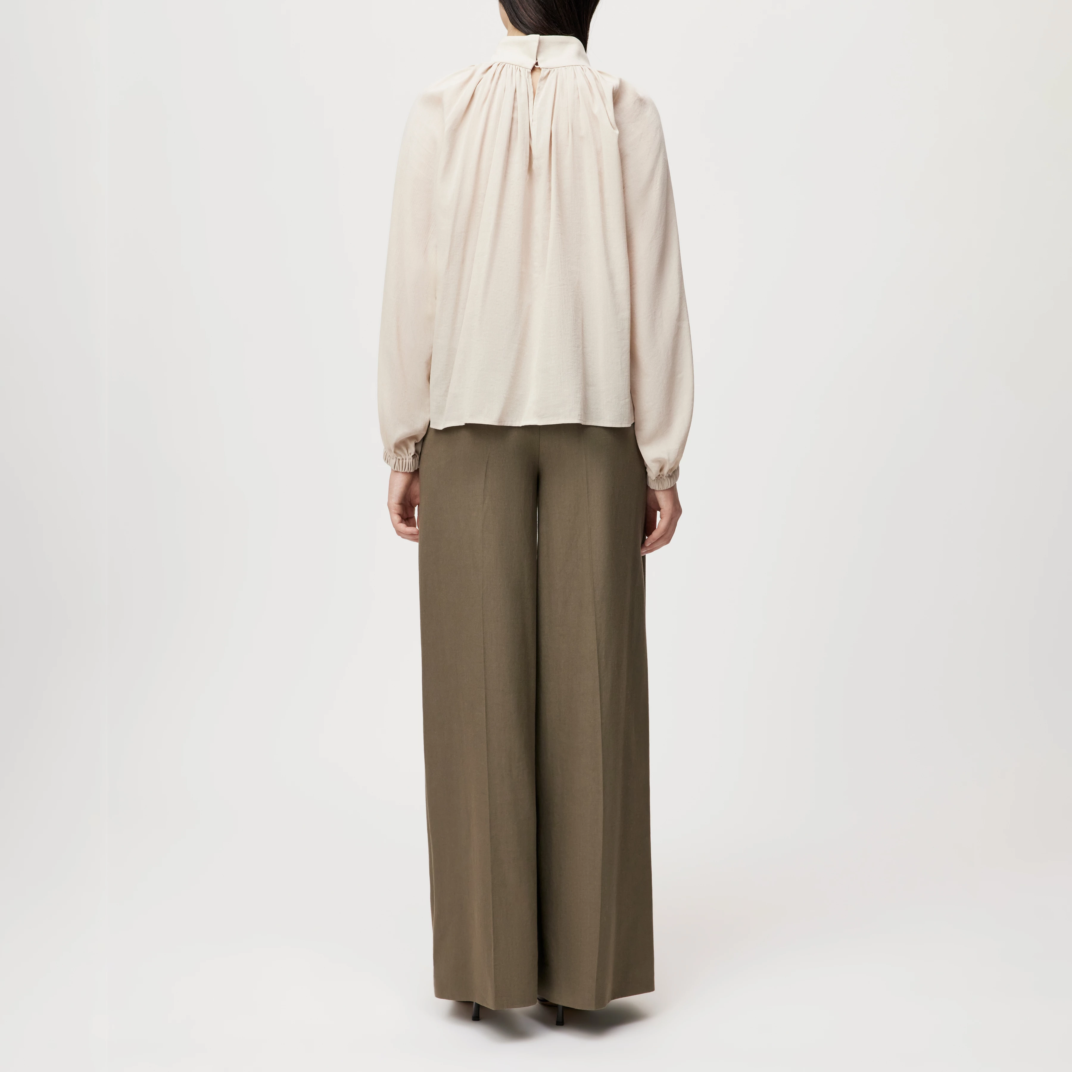 DUMONDA - Boho blouse in cotton viscose crepe - women - beige - Rückansicht