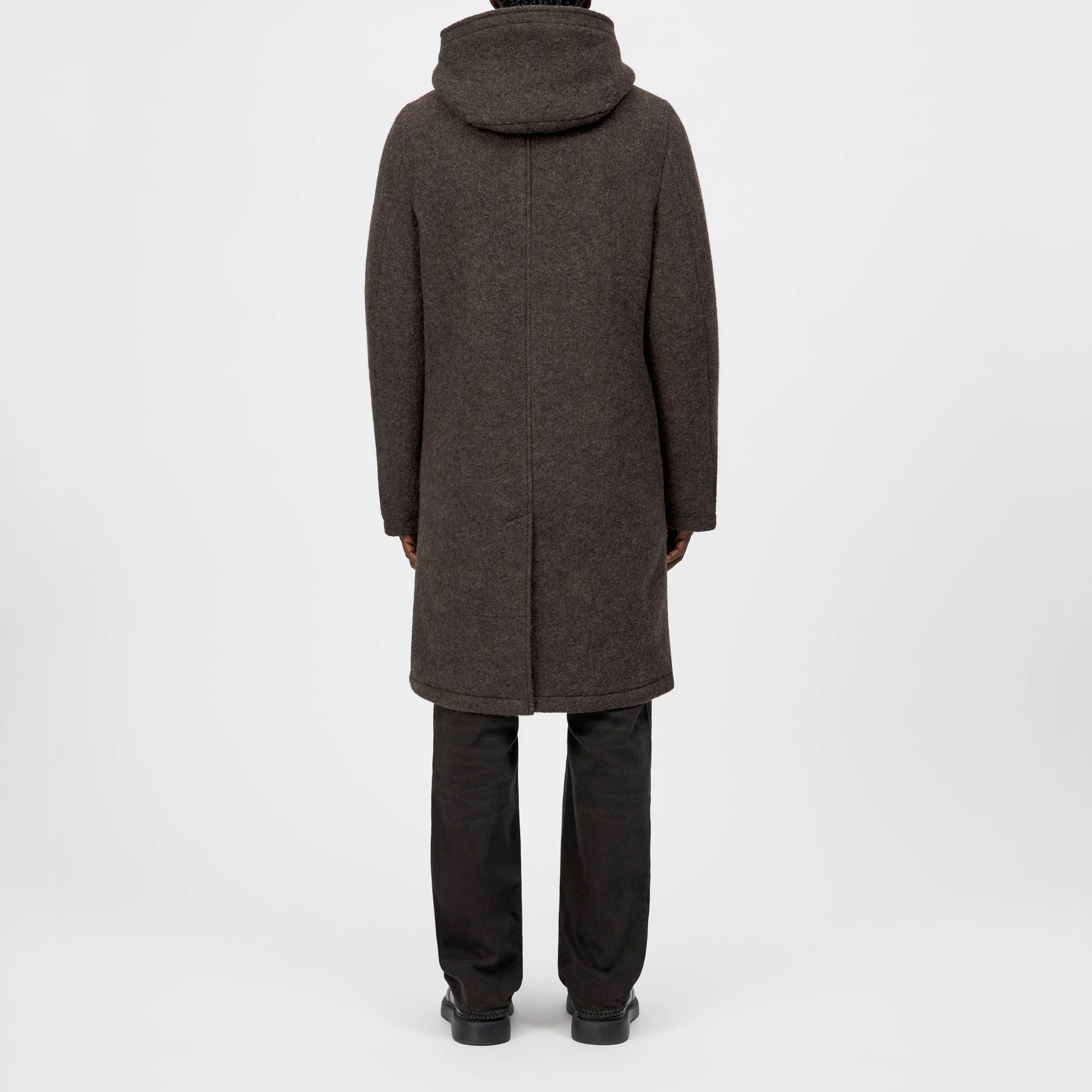NAUKANO - Wool coat with hood - men - brown - Rückansicht