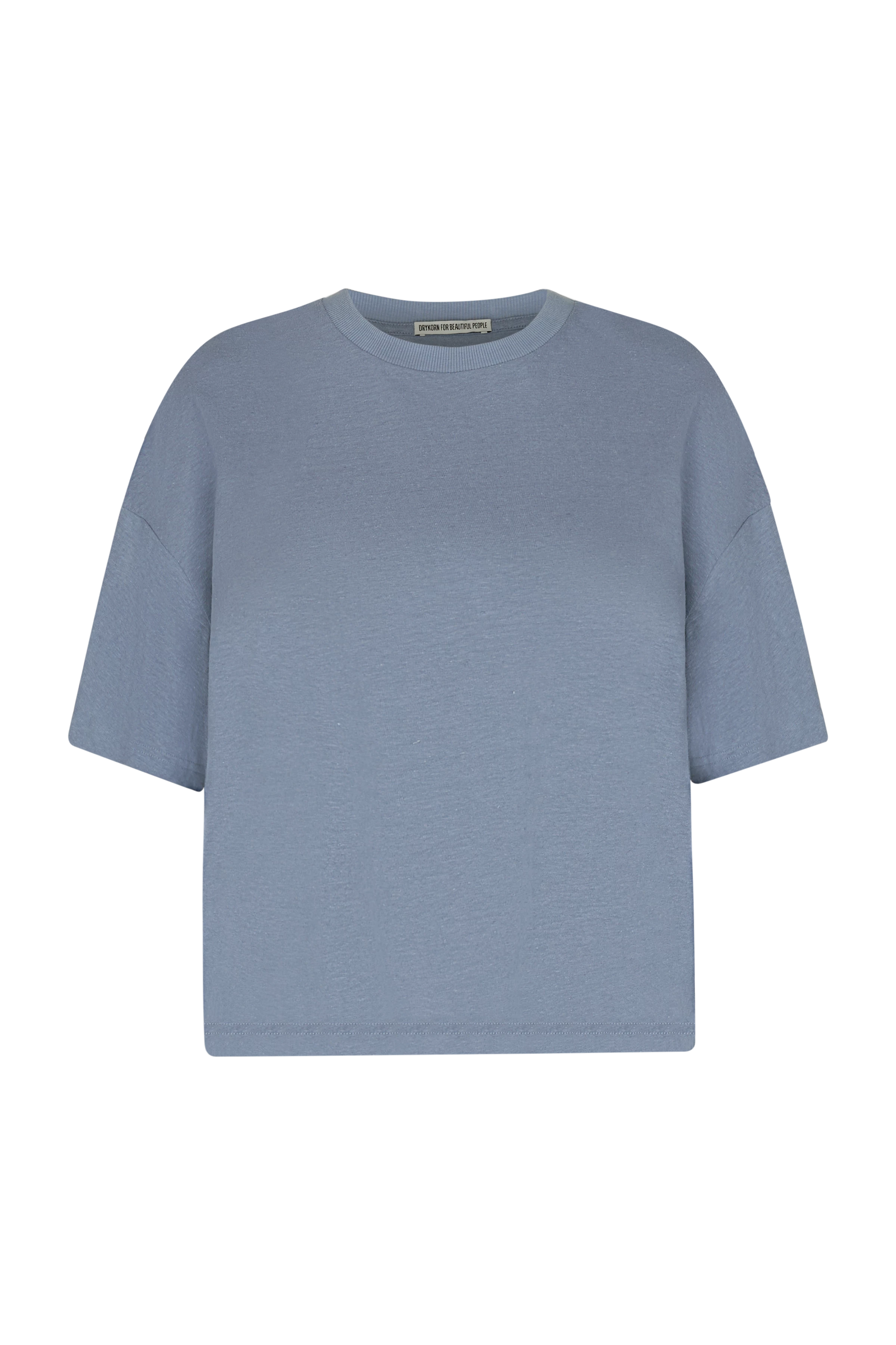 LILANI - Verkürztes T-Shirt in Leinen-Baumwoll-Mix - Damen - blau - Freisteller Frontansicht