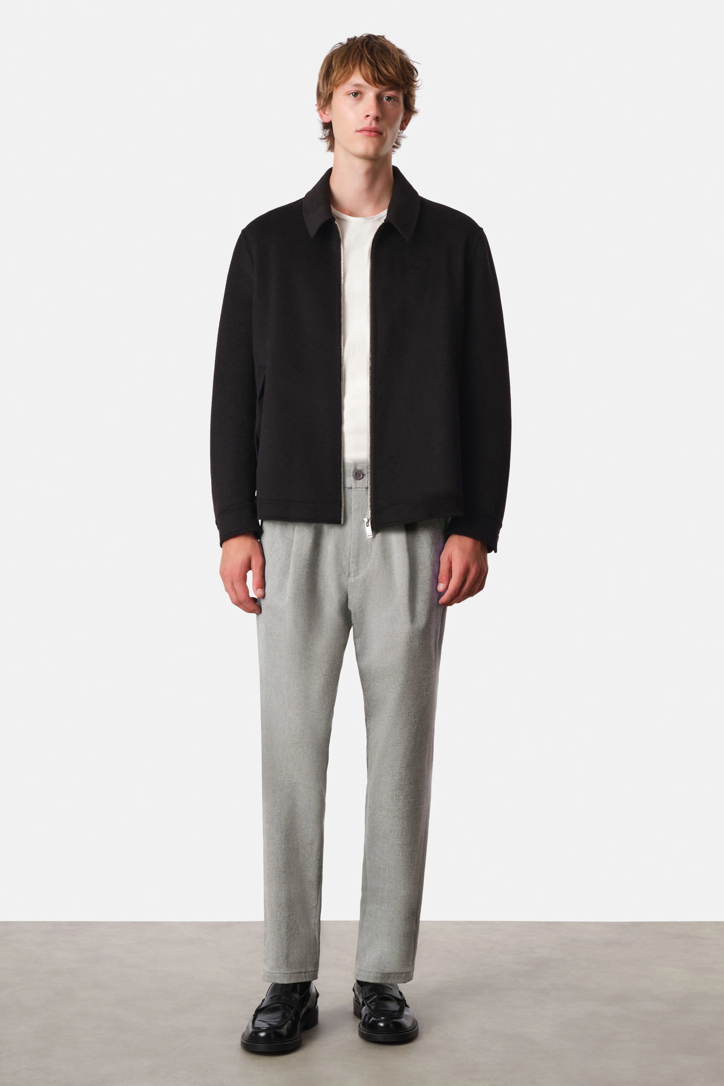 RIKKA - Blouson Jacke in Woll-Mix - Herren - schwarz - Ganzkörper-Frontansicht