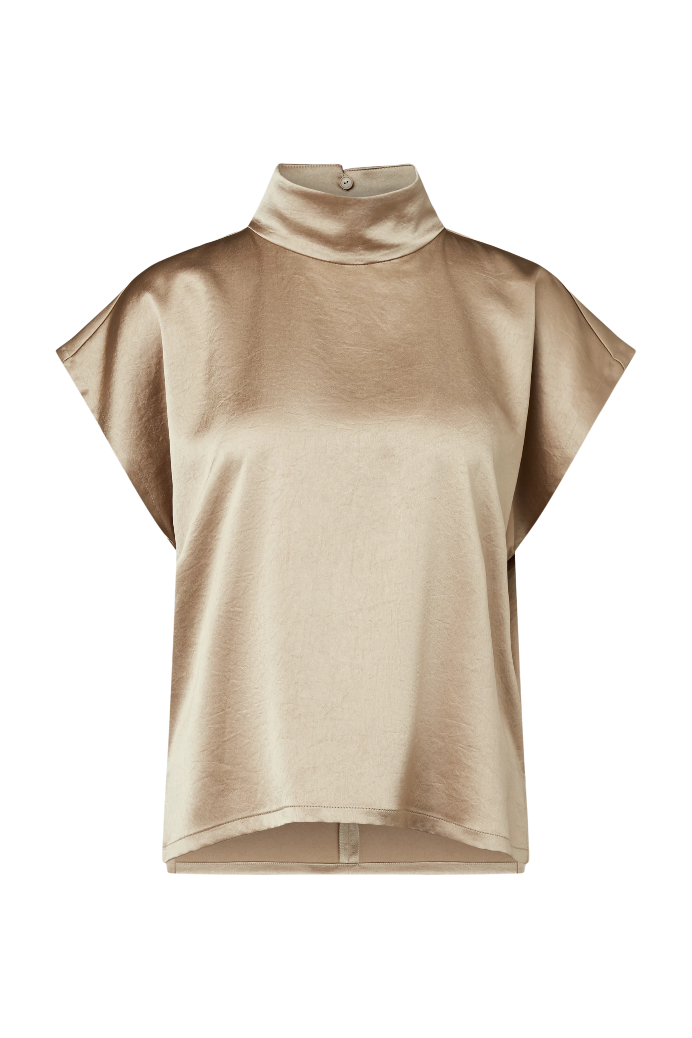 ALARIA_1 - Shirt-Bluse mit Stehkragen in fließendem Satin - Damen - braun - Freisteller Frontansicht