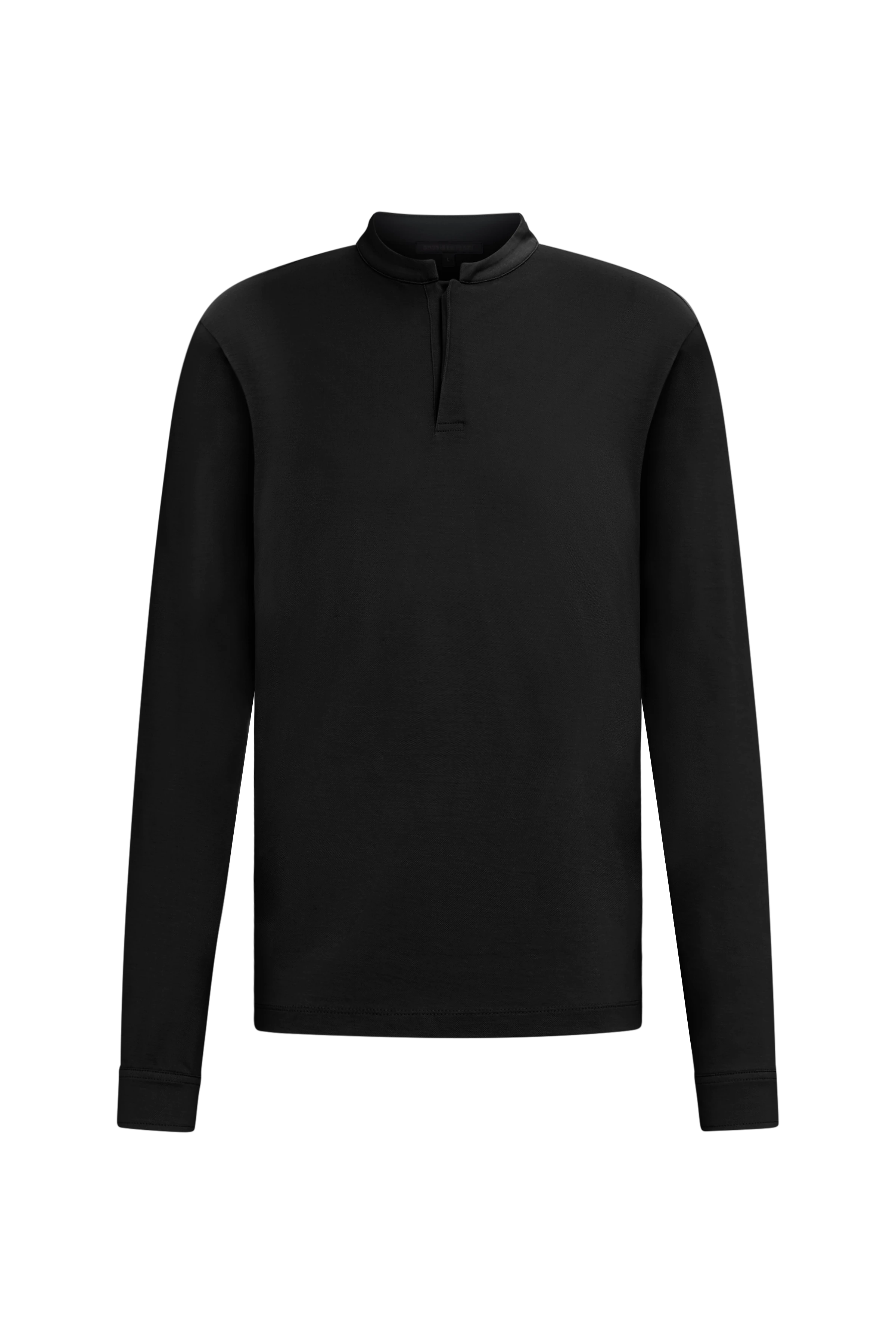 KENO - Longsleeve in piqué - heren - zwart - Freisteller Frontansicht