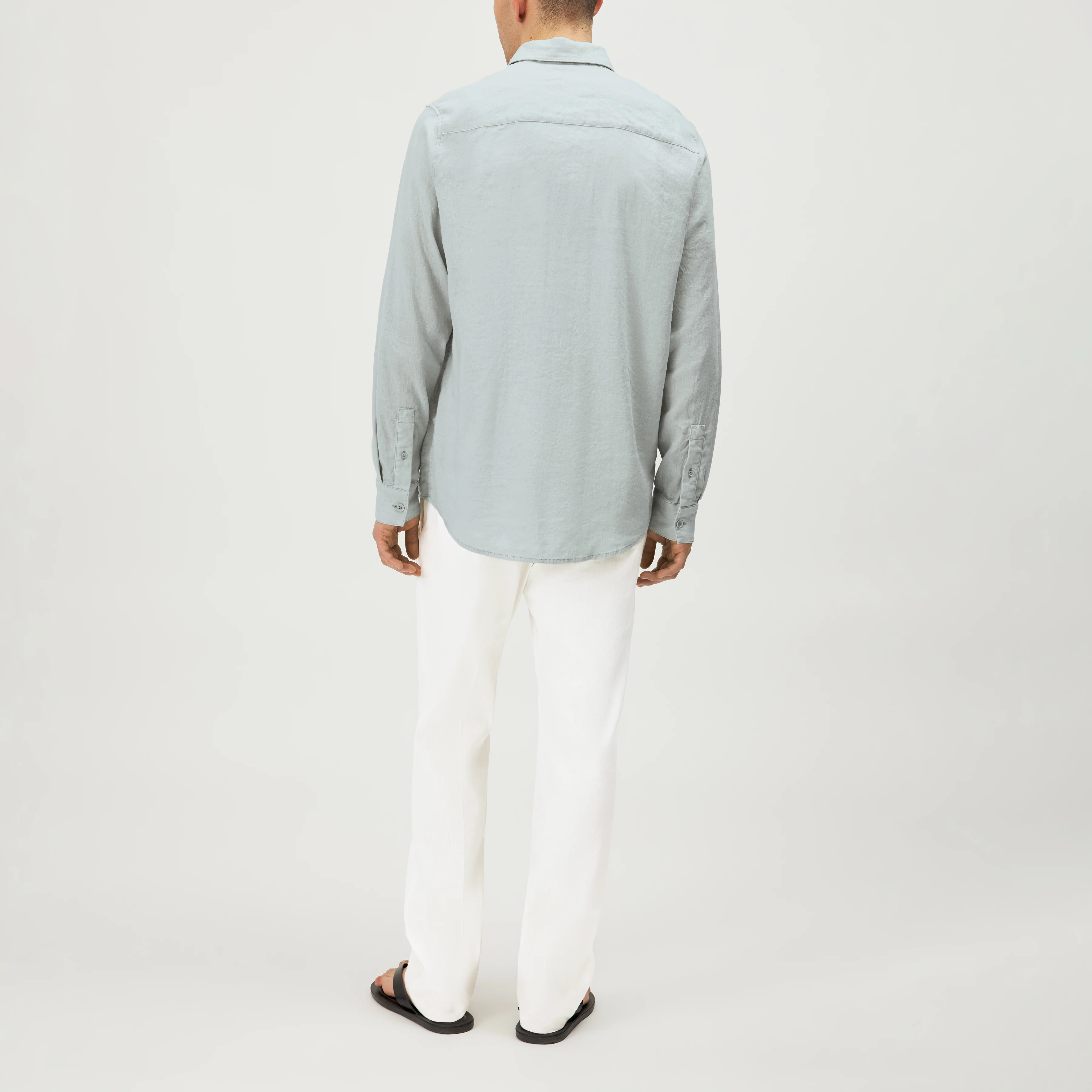 RAMIS - Regular Fit Hemd in Leinen-Baumwoll Mix - Herren - grün - Rückansicht