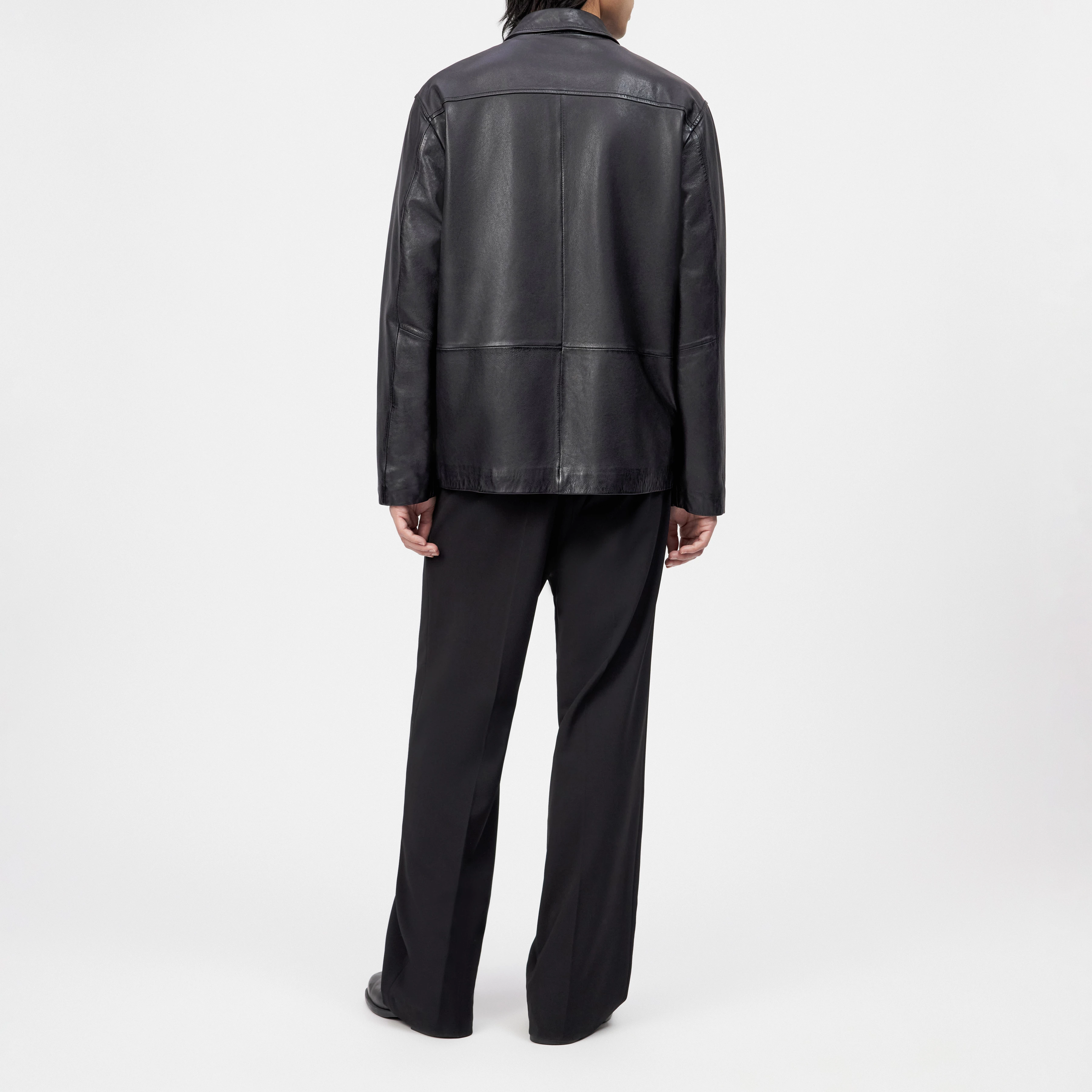 MAKONA - Indoor jacket in leather - men - Natural Aluminium - Rückansicht