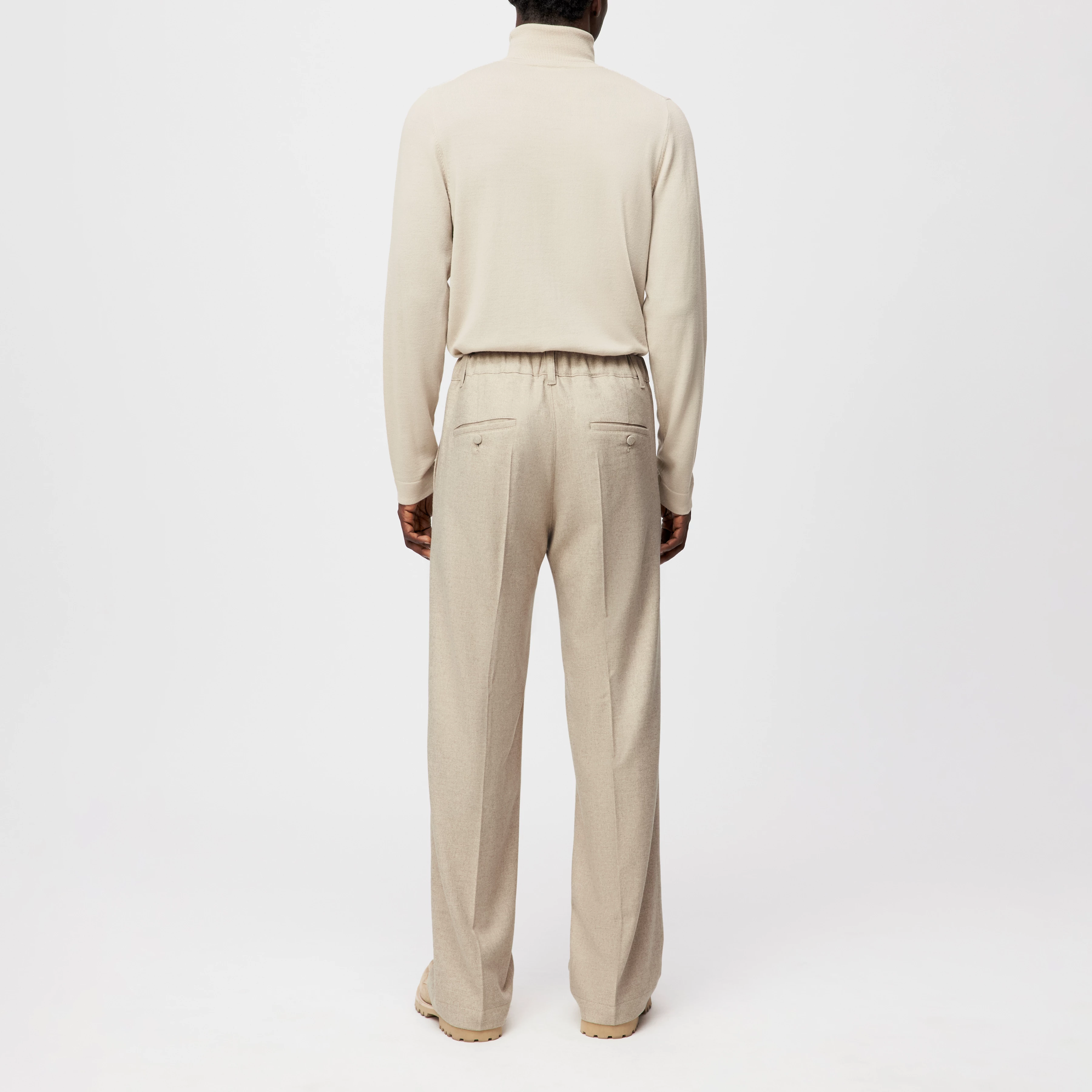 WYDER_SN - Weite Hose in softem Woll-Flanell - Herren - beige - Rückansicht