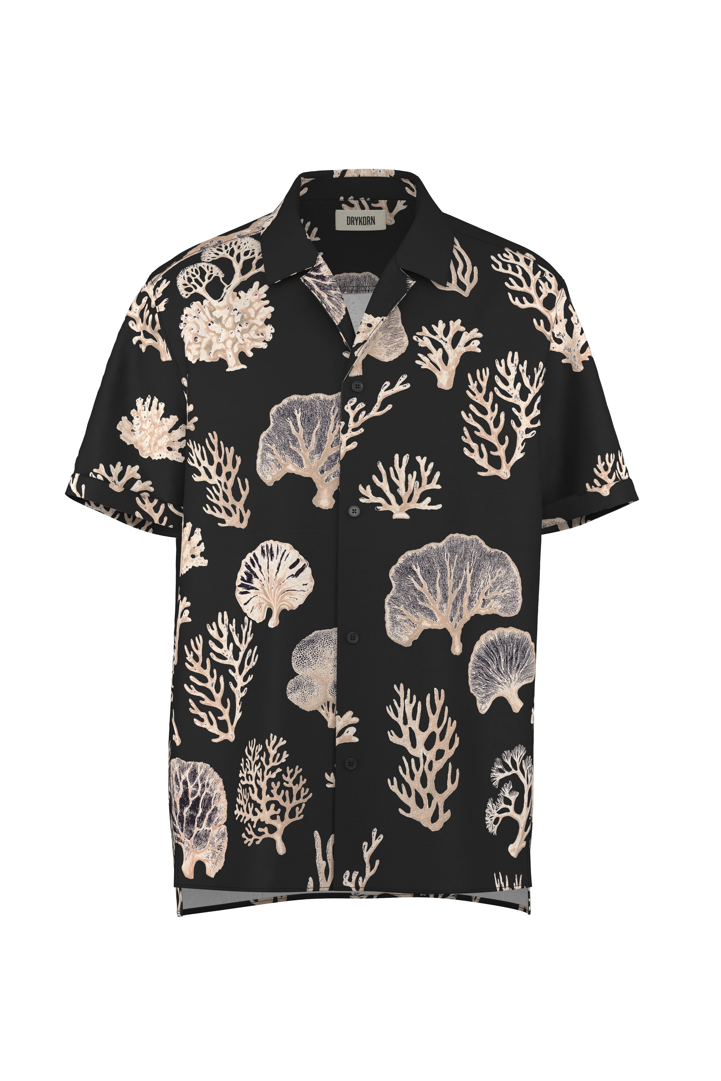 BIJAN_2 - Casual short-sleeve shirt with coral print - men - black - Freisteller Frontansicht
