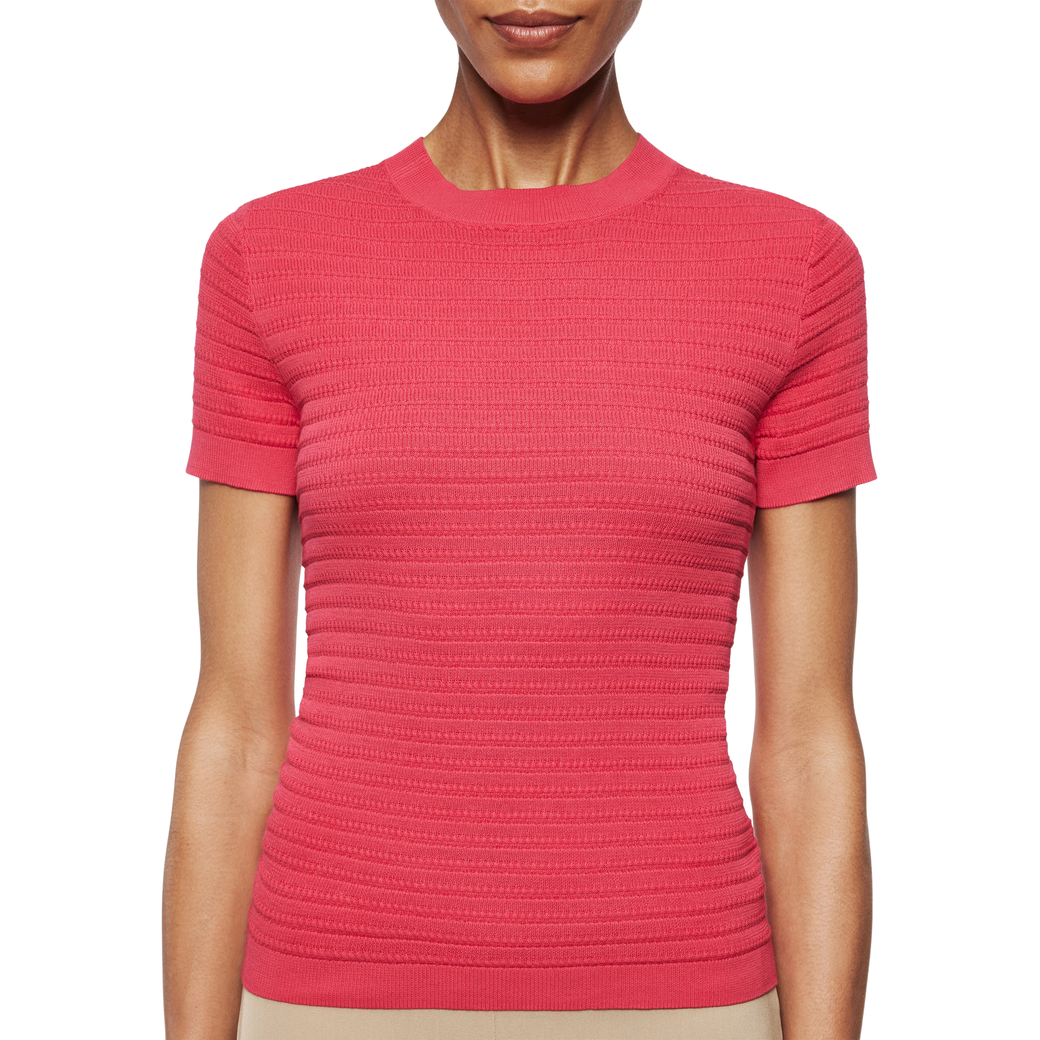 MOGLINI - Knitted T-shirt in mercerised cotton - women - red - Detailansicht am Model