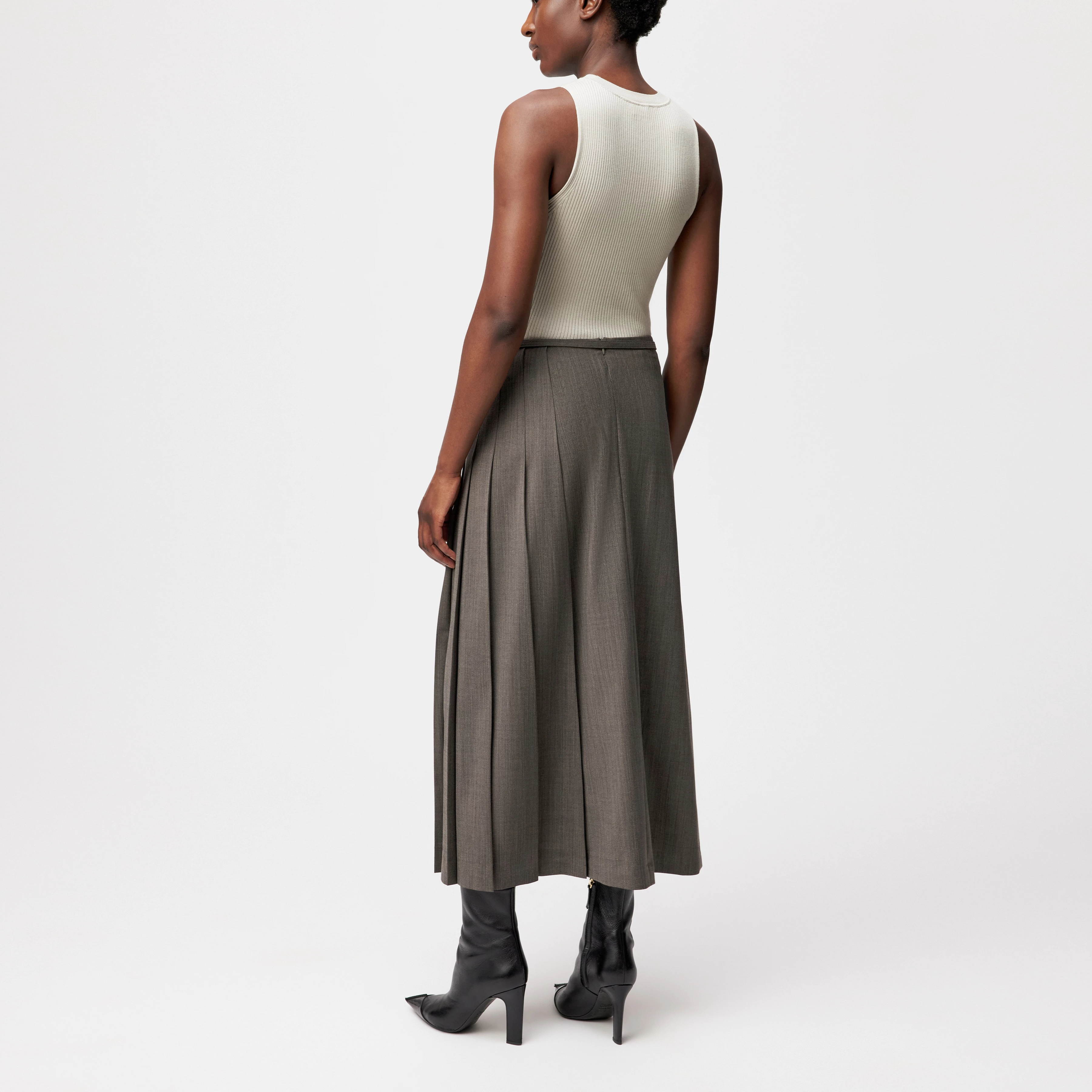 CHASITY_1 - Asymmetrical pleated skirt in bi-stretch - women - brown - Rückansicht