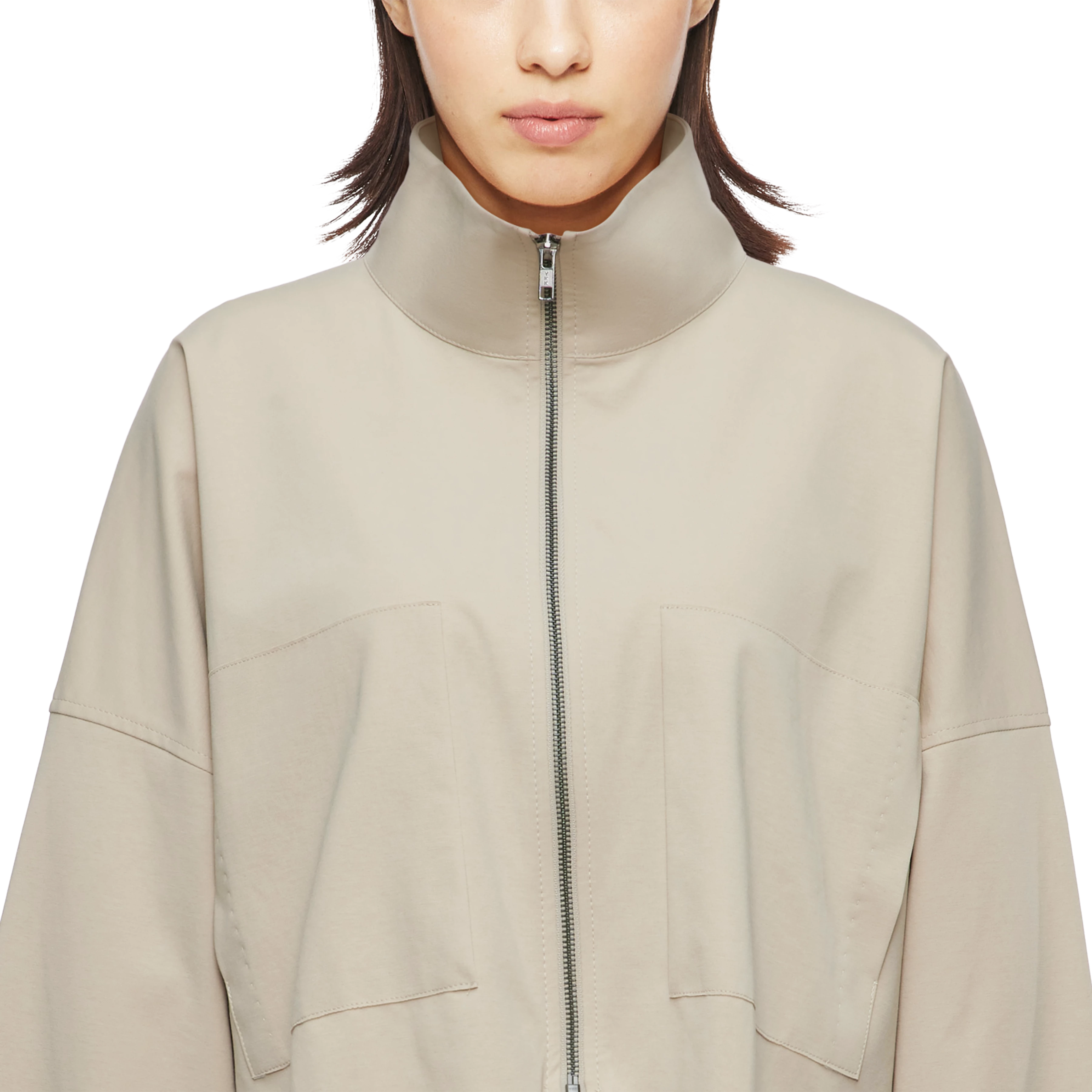 ELSTOW - Oversized jacket in Punto Milano jersey - women - beige - Detailansicht am Model
