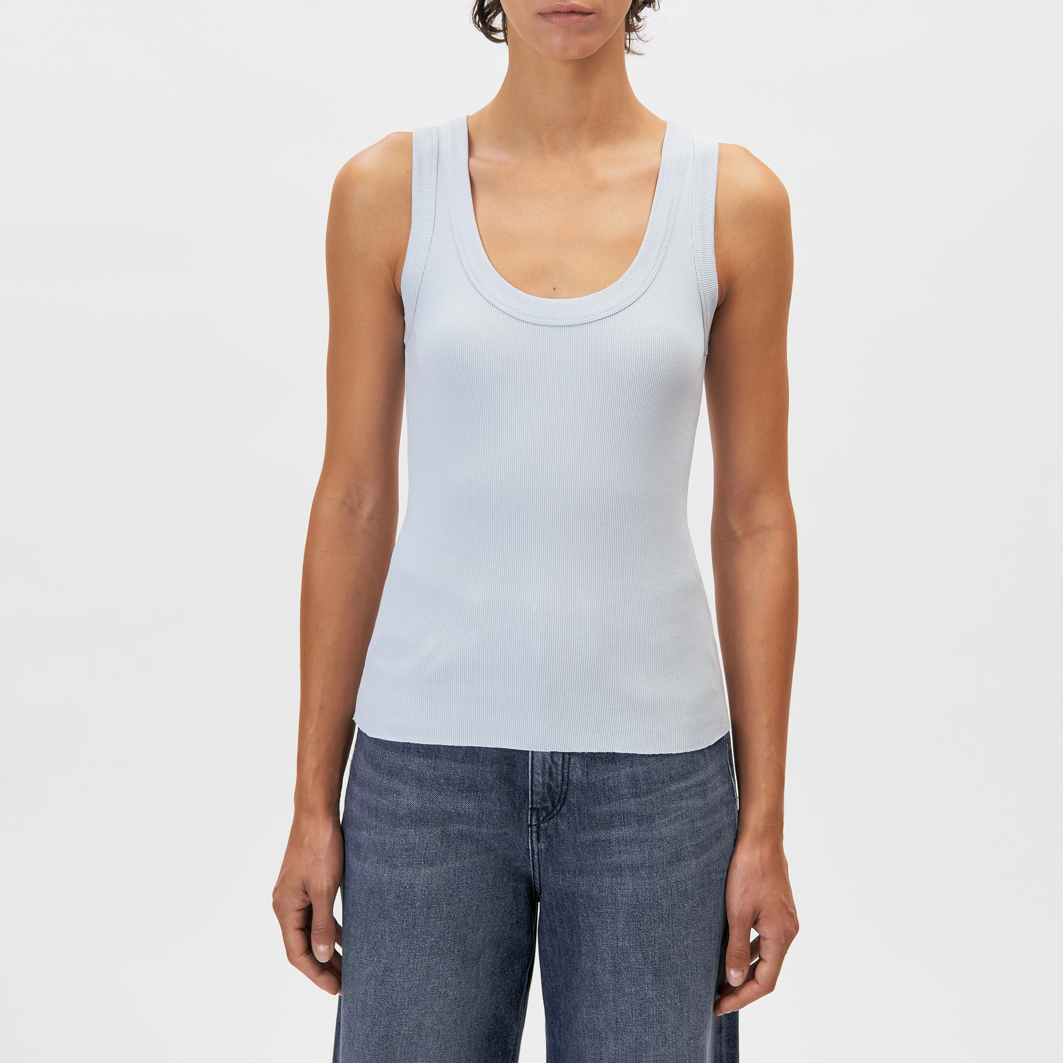 TAVIRA - Ribbed tank top with feminine round neckline - women - blue - Frontansicht