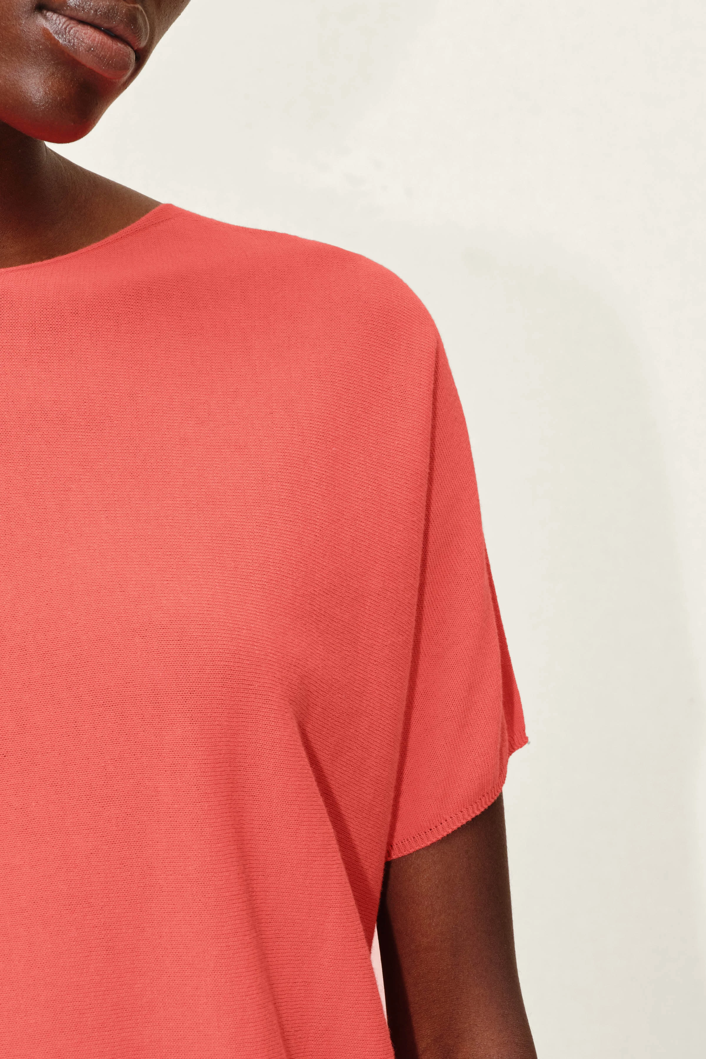 SOMELI - Strick-T-Shirt aus Baumwoll-Crêpe - Damen - orange - Seitenansicht