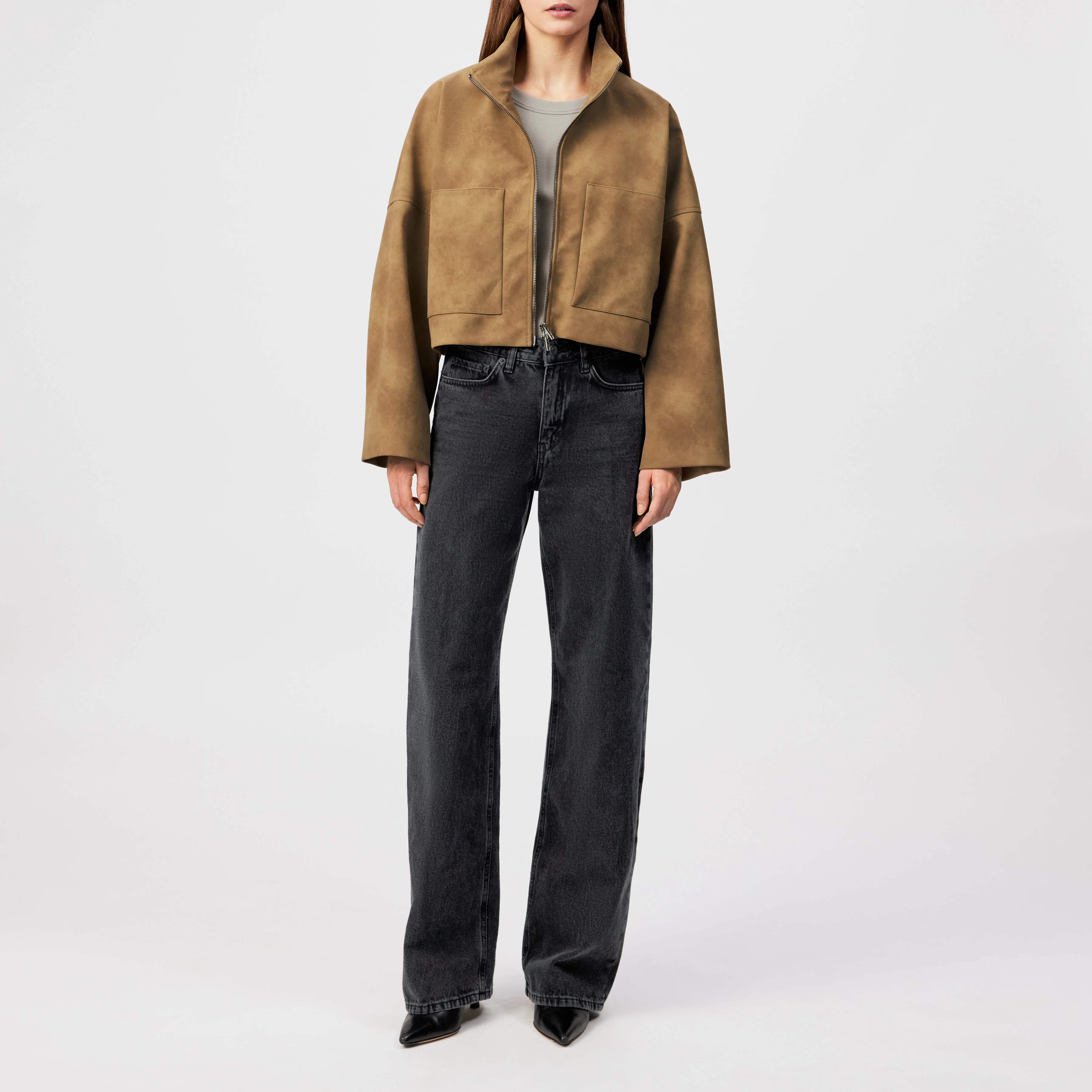 ELSTOW_1 - Oversized jacket in leather look - women - brown - Ganzkörper-Frontansicht
