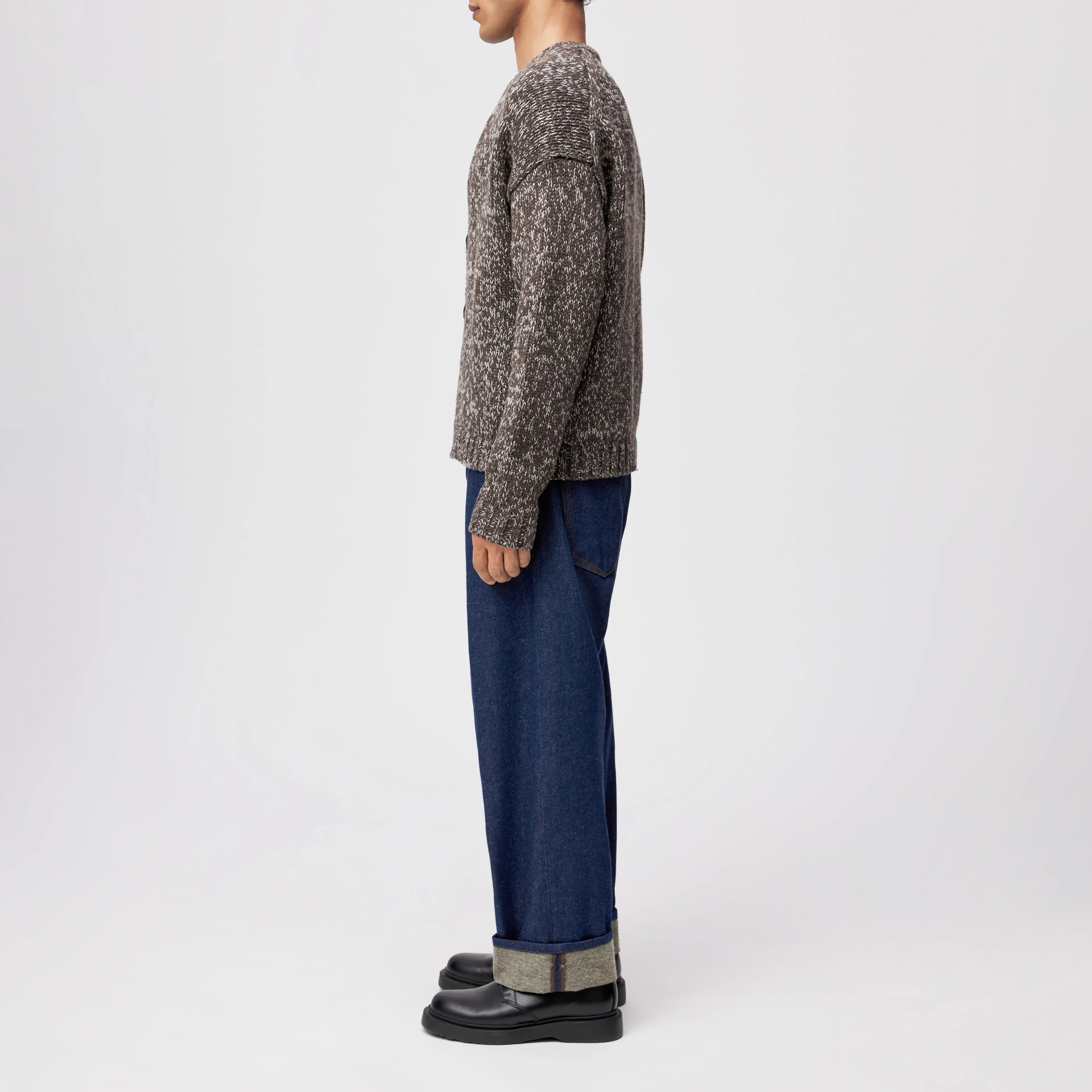 ELDARO - Cardigan in Mouliné Woll-Mix - Herren - braun - Seitenansicht