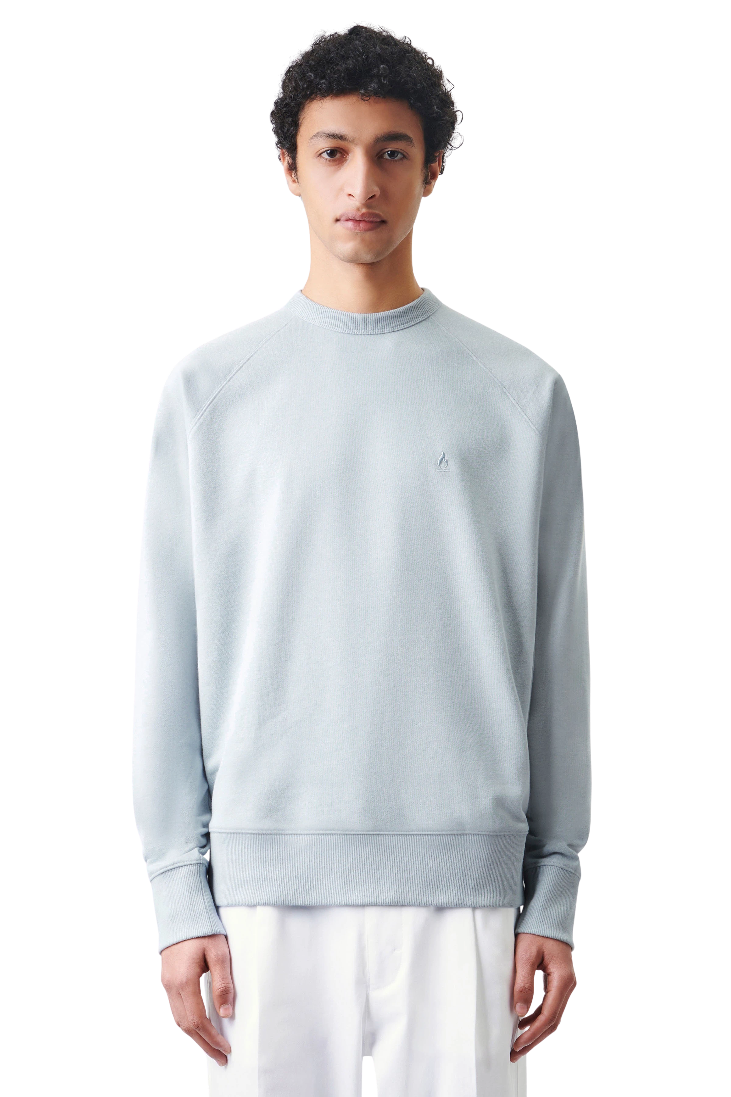 FLORENZ - Sweater van geborstelde franse badstof - heren - blauw - Frontansicht