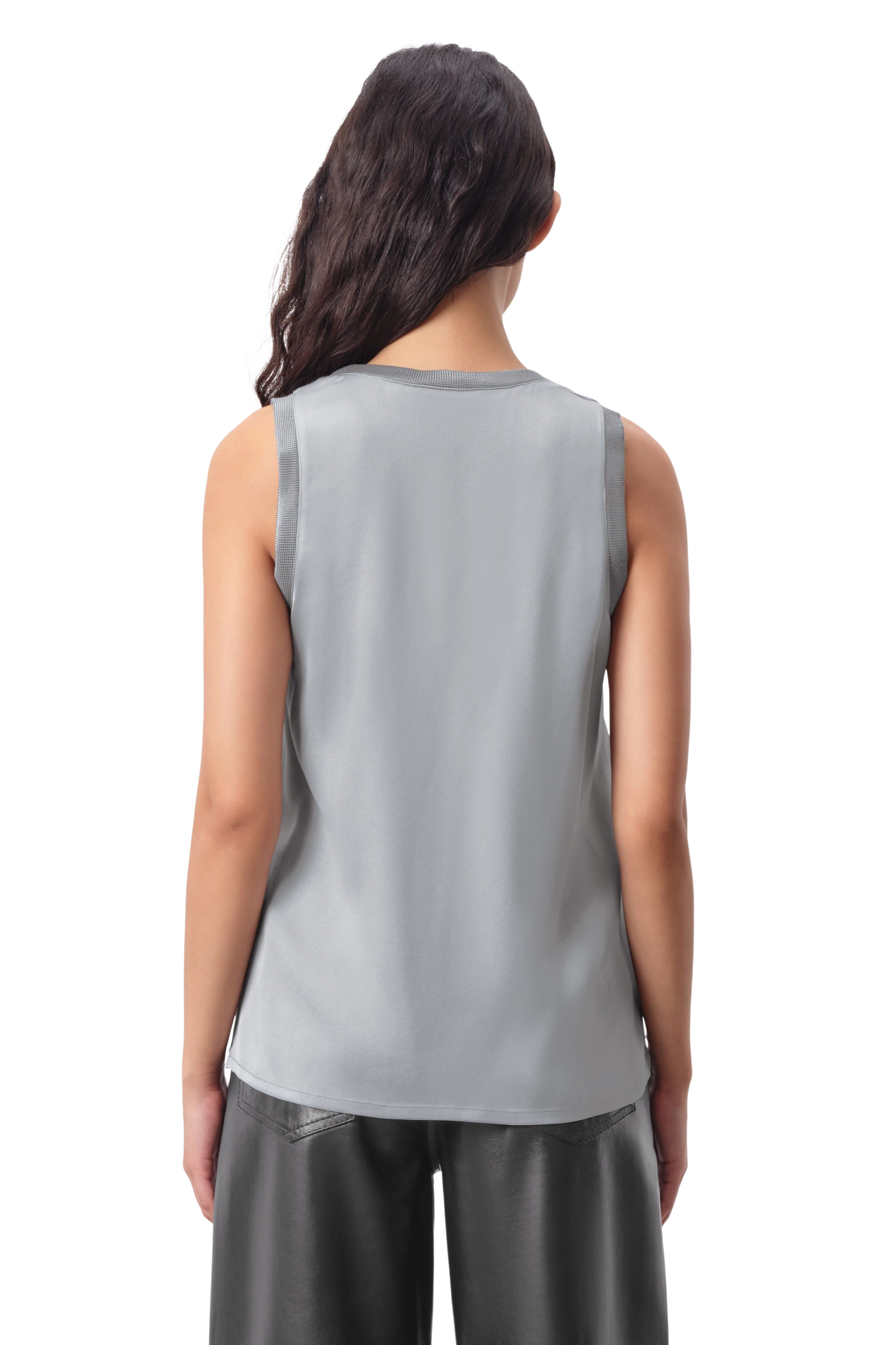 LEOMA - Top with knitted cuffs in satin - women - grey - Rückansicht