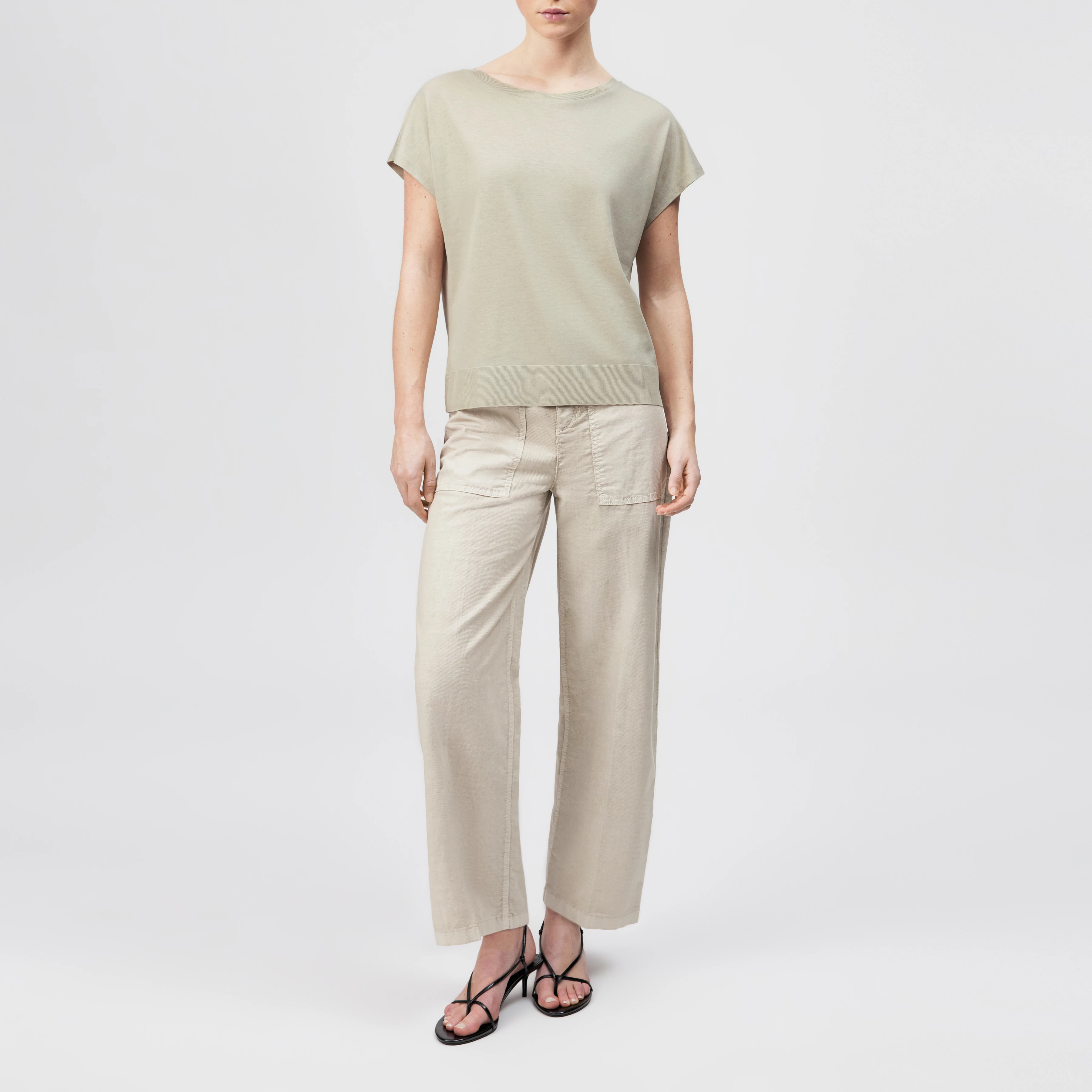 DERIVE - Mid-waist jeans in cotton-linen blend - women - beige - Ganzkörper-Frontansicht