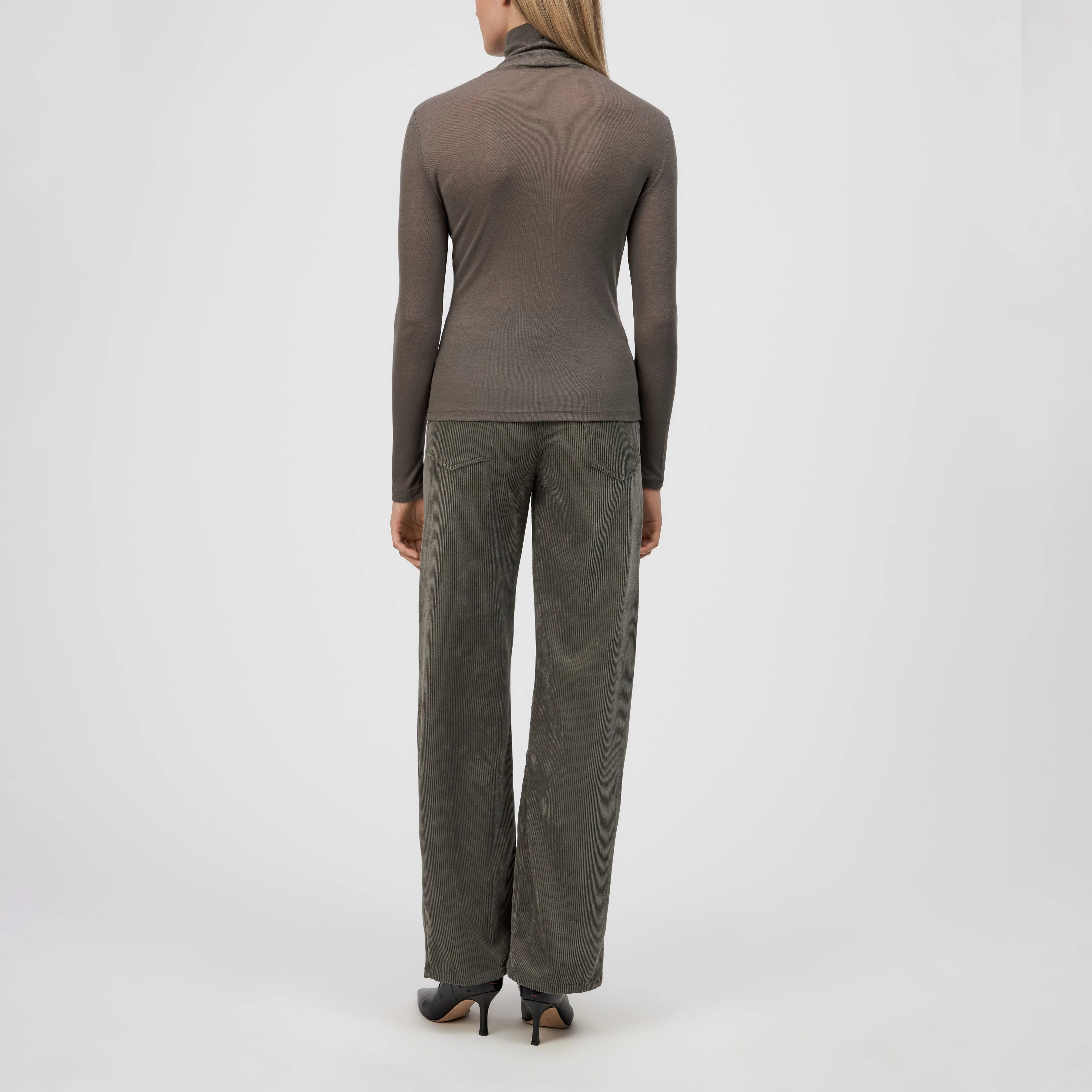ZERAFNE - Slim-fit long-sleeved top in lyocell-wool blend - women - grey - Rückansicht