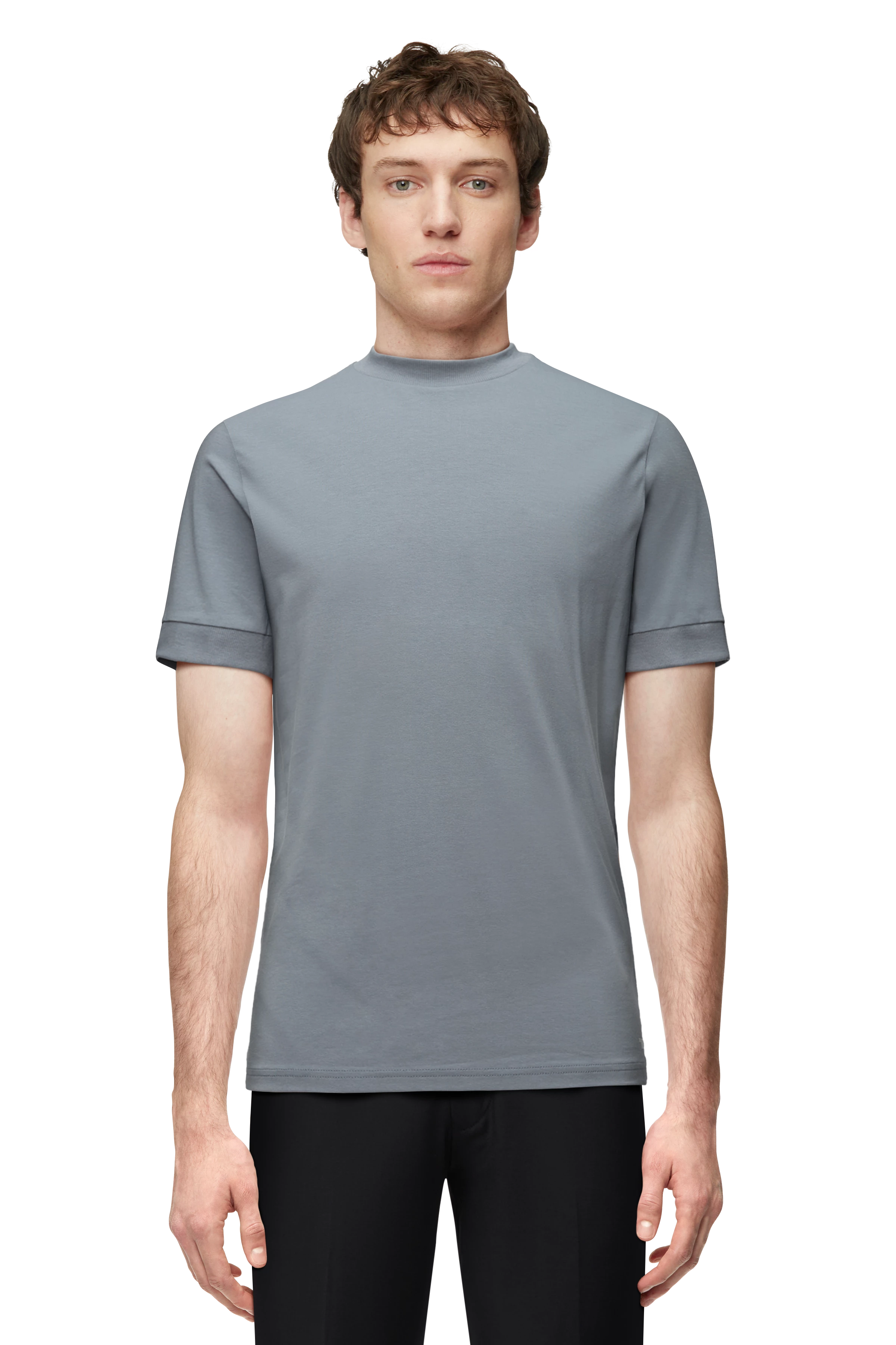 ANTON - Fitted T-shirt in cotton with stretch - men - blue - Frontansicht