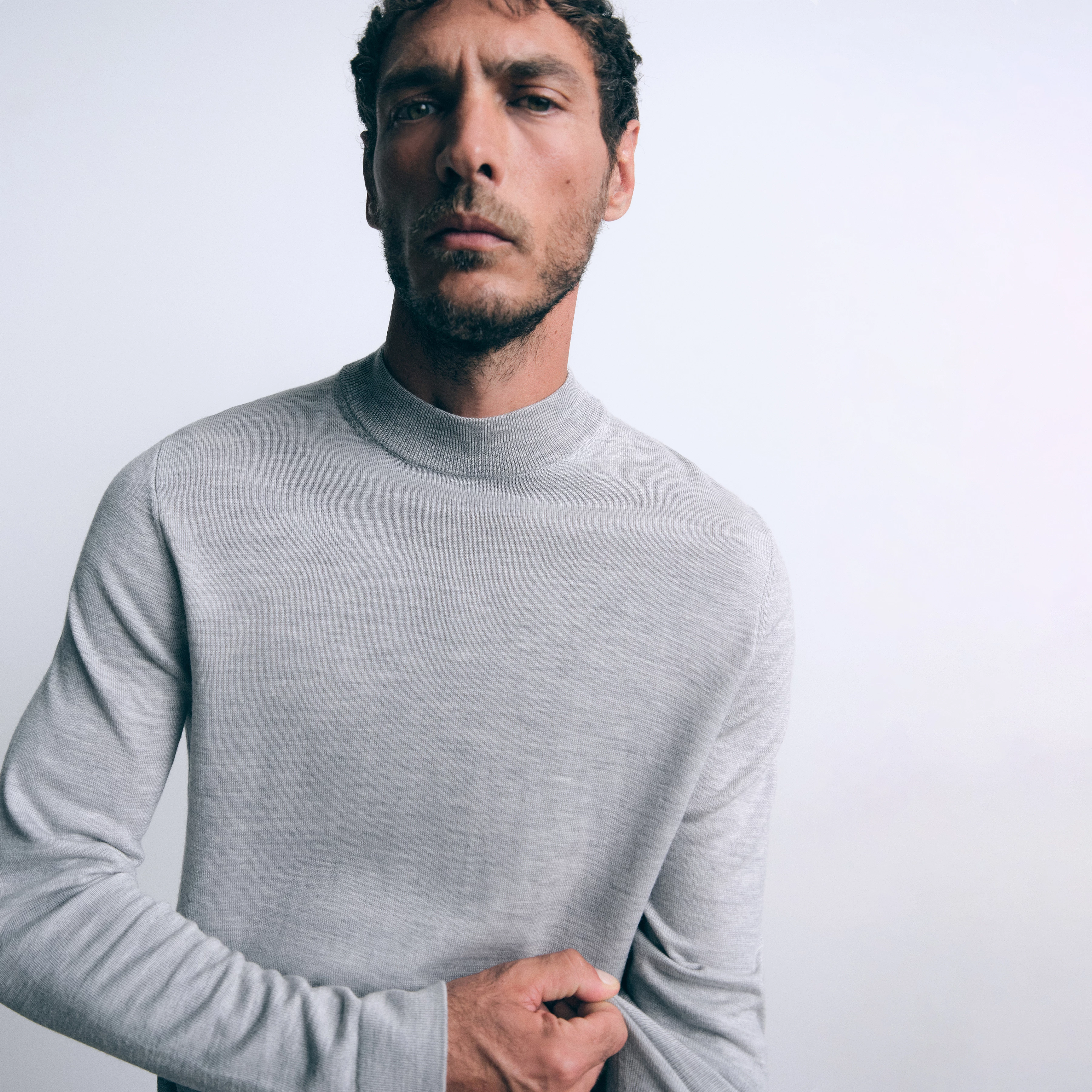 ARWON - Fitted Rollkragenpullover in 100% Merinowolle - Herren - grau