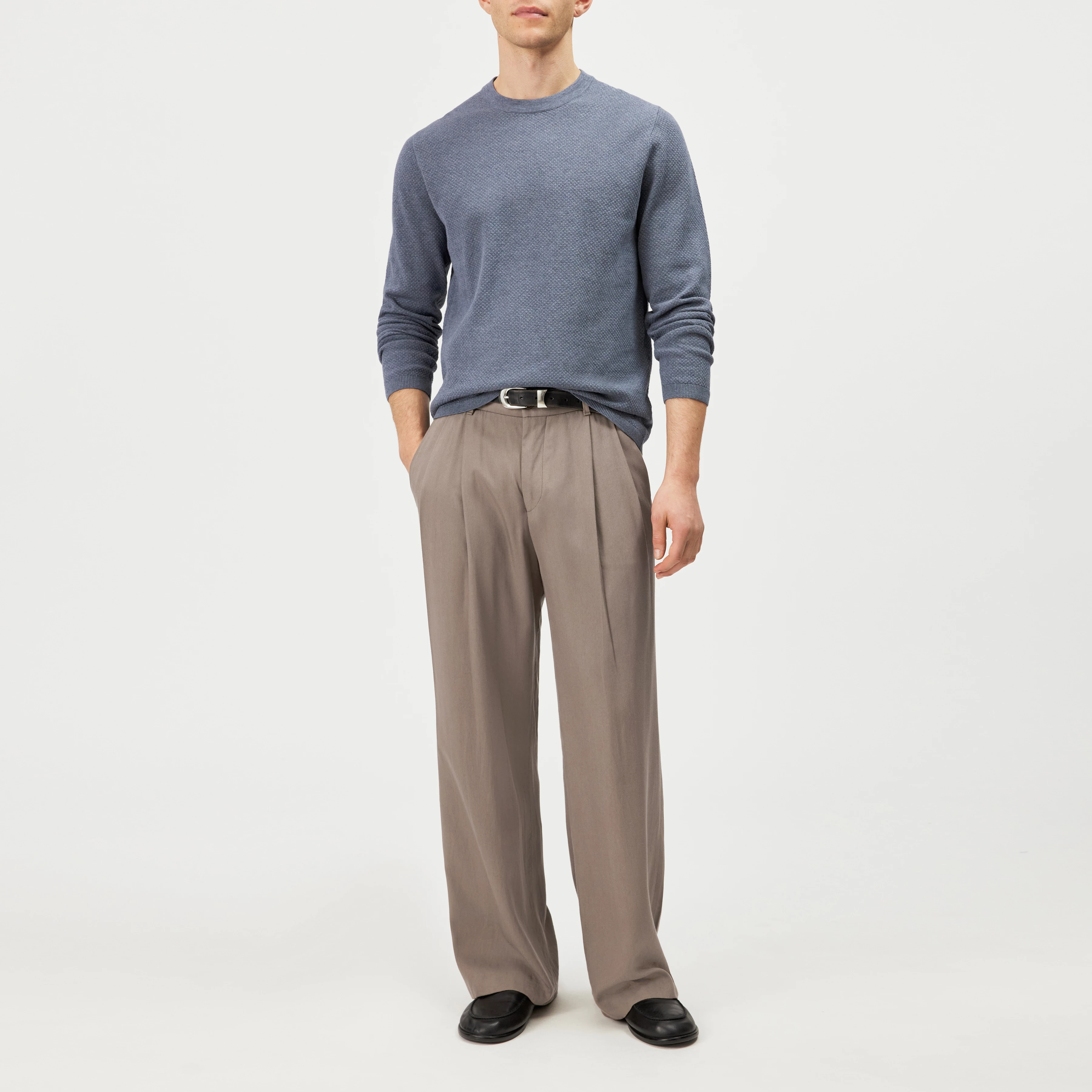 IRMINO - Longsleeve in cotton ajour - men - blue - Ganzkörper-Frontansicht