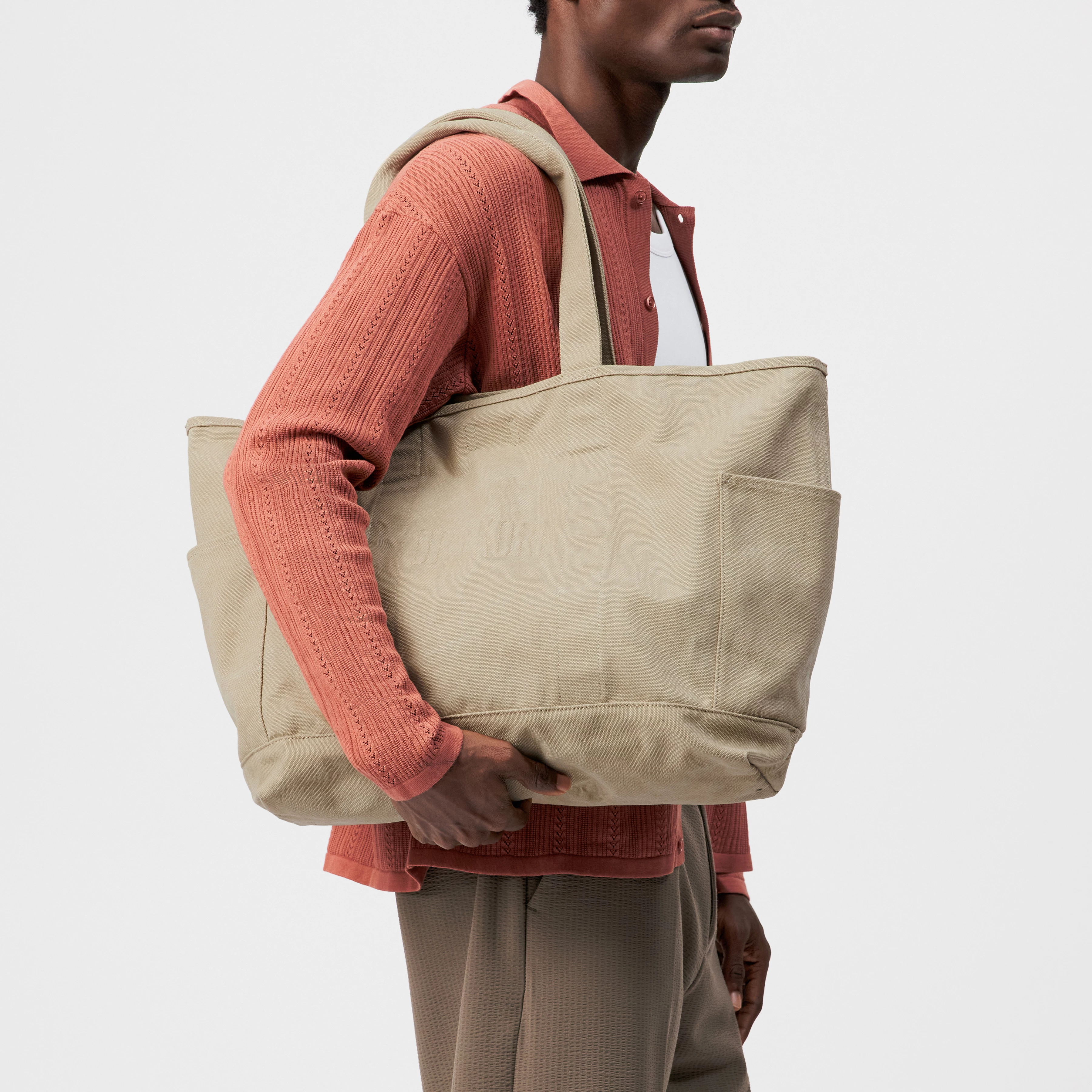 JELON - Spacious cotton shopper with vintage look - unisex - beige - Seitenansicht