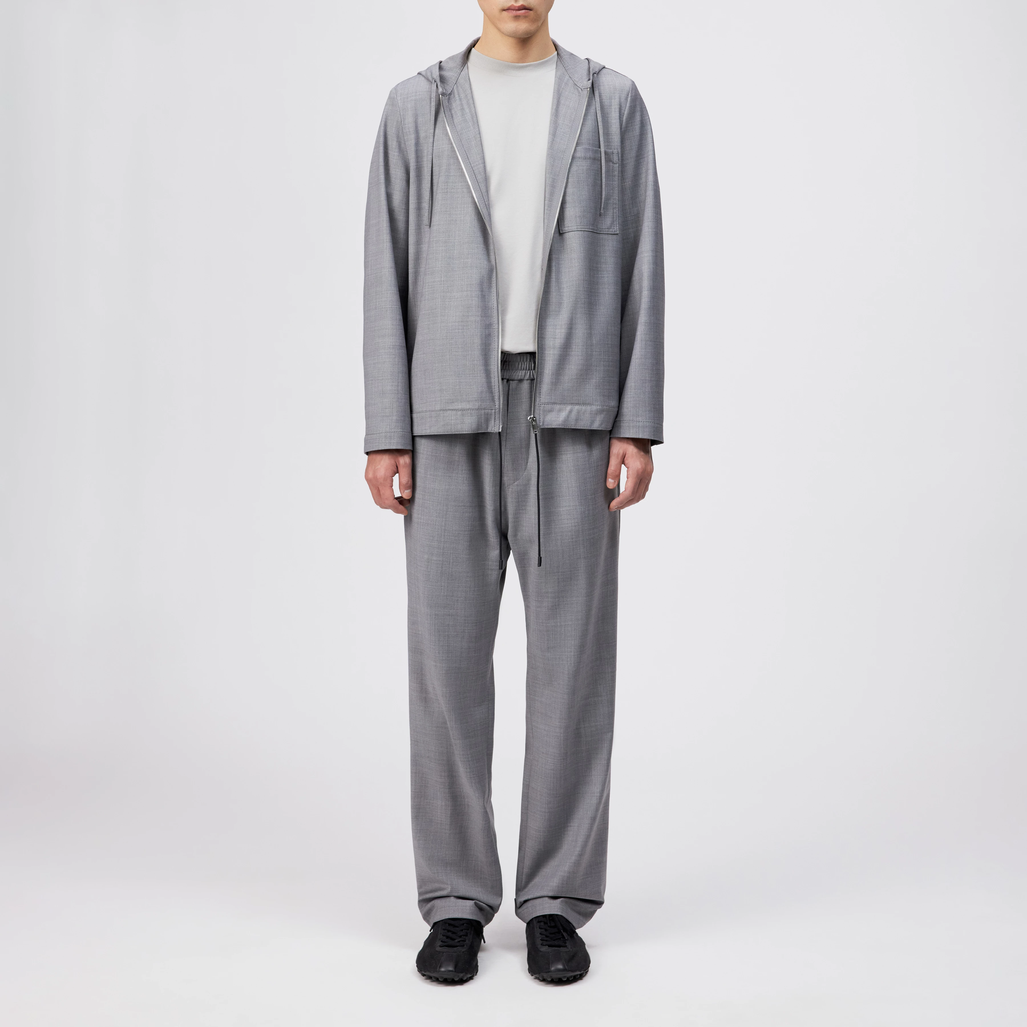 JENON - Zip-hættetrøje i performance-uldblanding - men - grå - Ganzkörper-Frontansicht