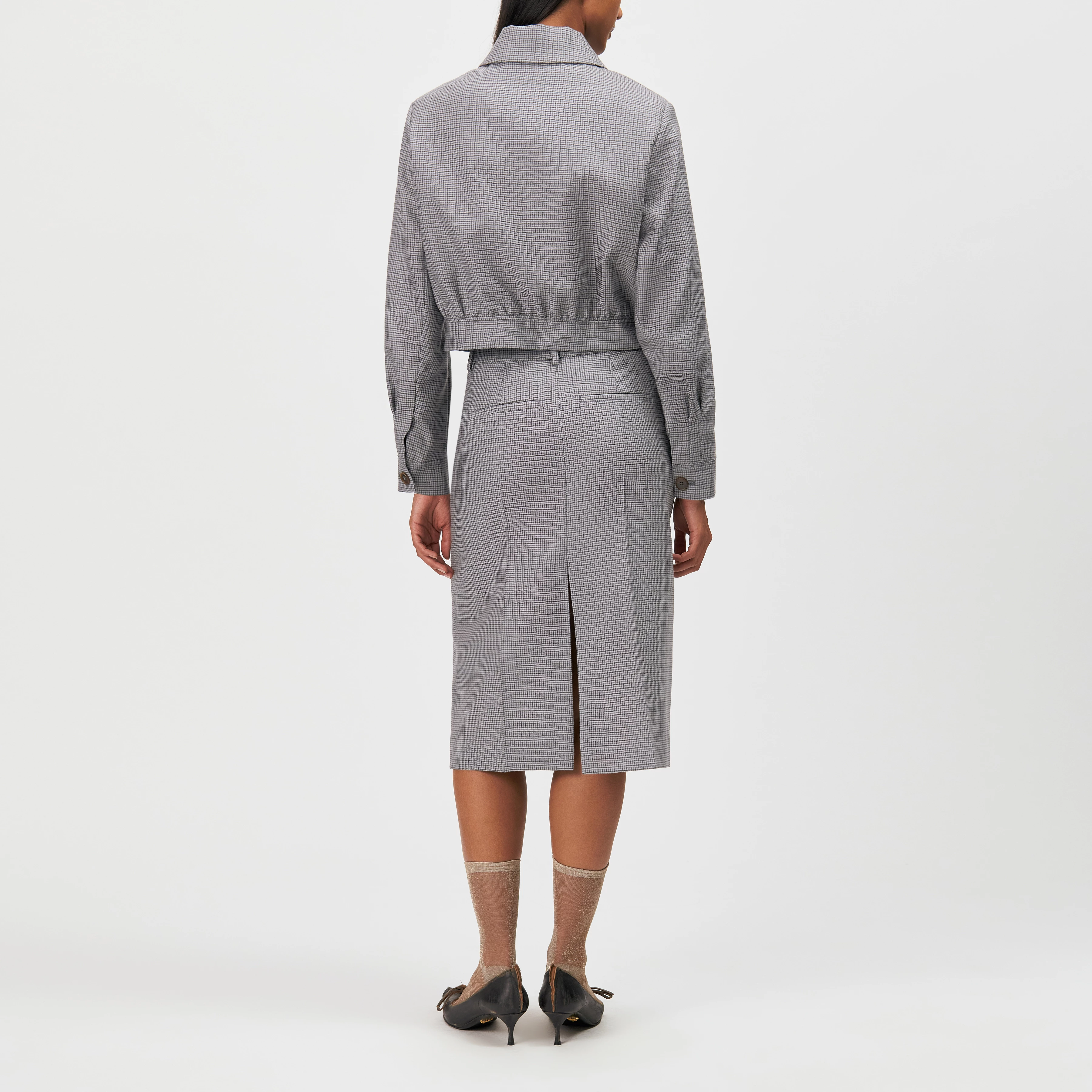 NJOLA_1 - Checked virgin wool pencil skirt - women - grey - Rückansicht