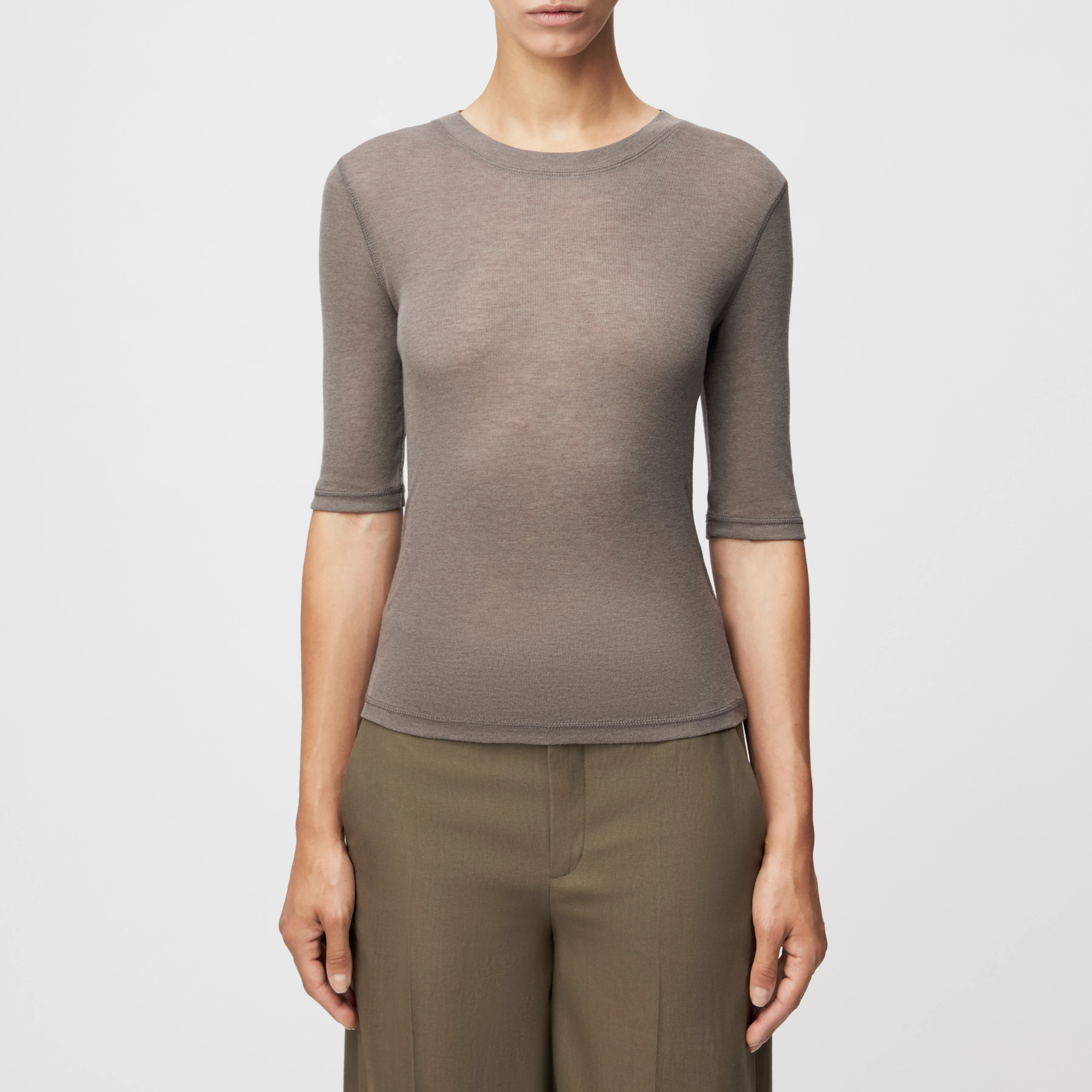 SELAY - Schmales Oberteil in Lyocell-Wolle-Mix - Damen - grau - Frontansicht