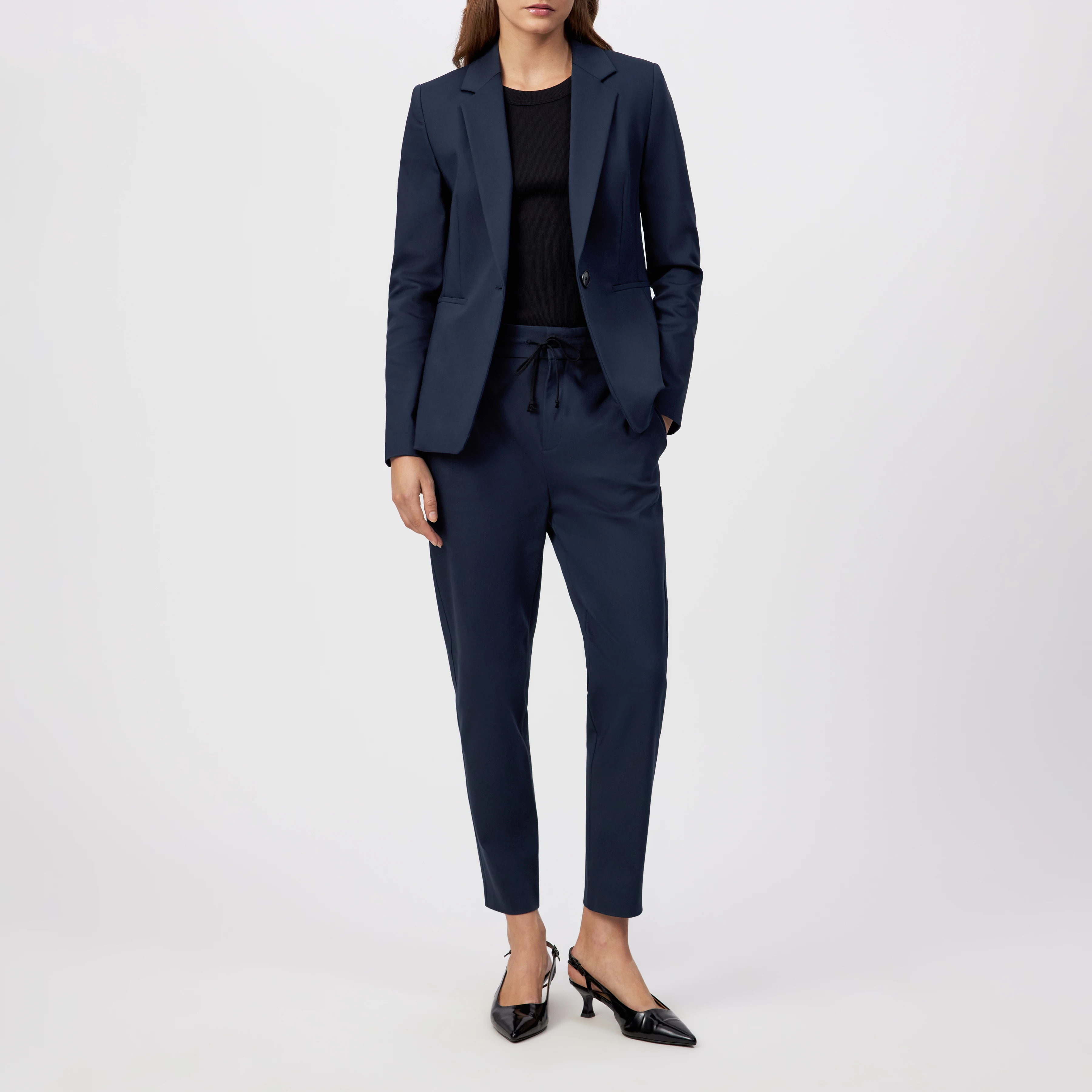 GOLDERS - Klassischer Einknopf Blazer in Technostretch-Satin - Damen - blau - Ganzkörper-Frontansicht