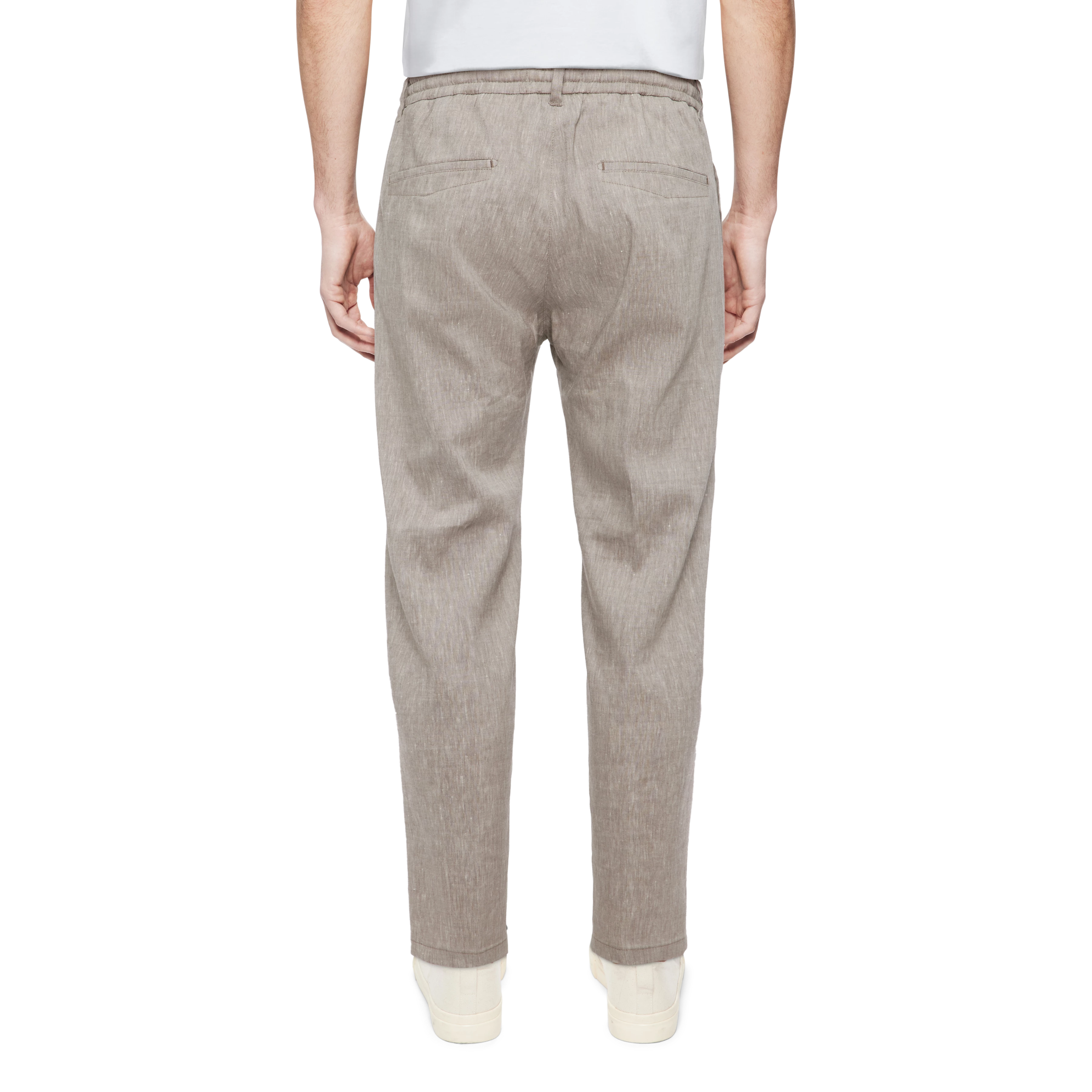 DEGER - Trousers with drawstring in linen mix - men - beige - Rückansicht