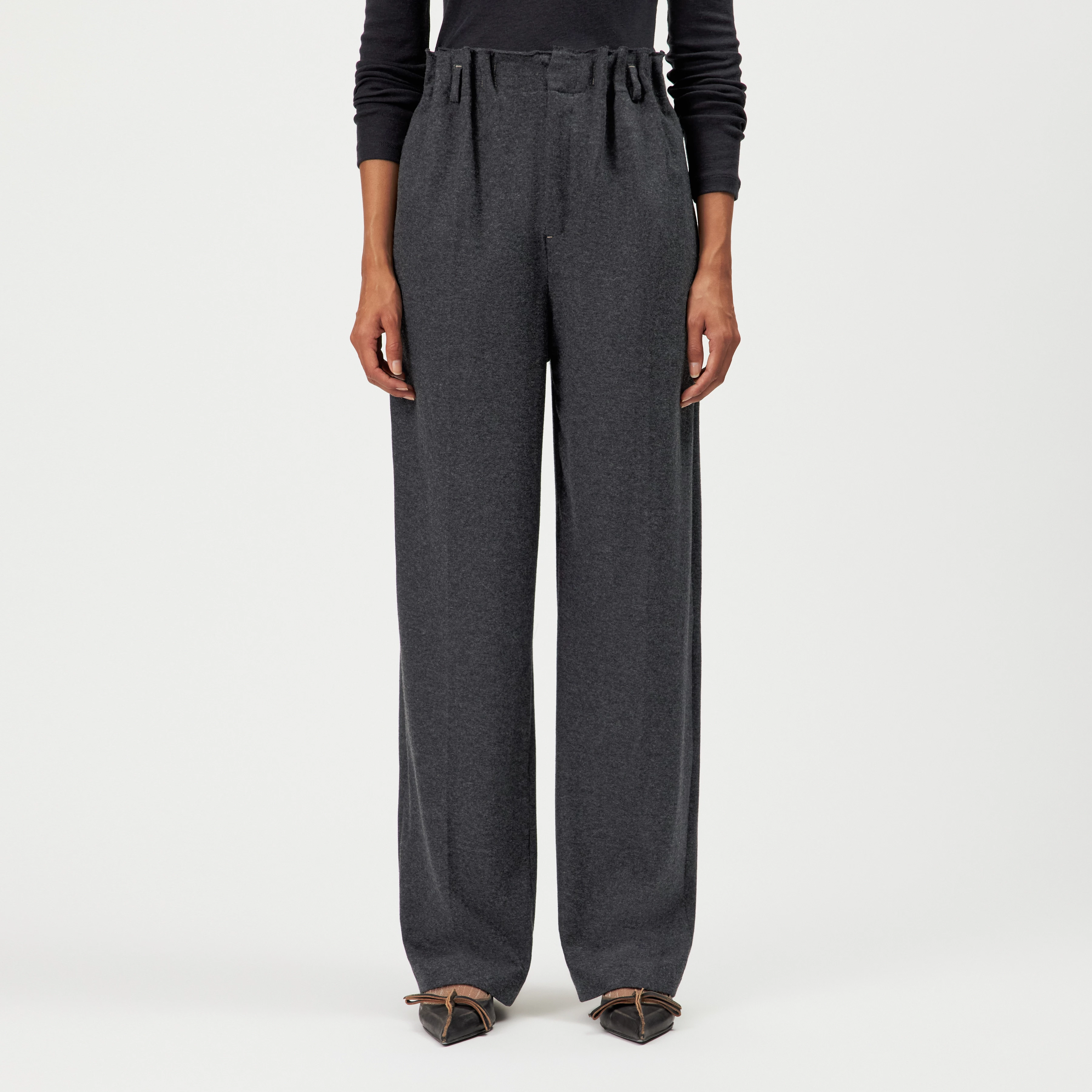 ELIDE - Wide pleat-front wool blend jersey trousers - women - grey - Frontansicht