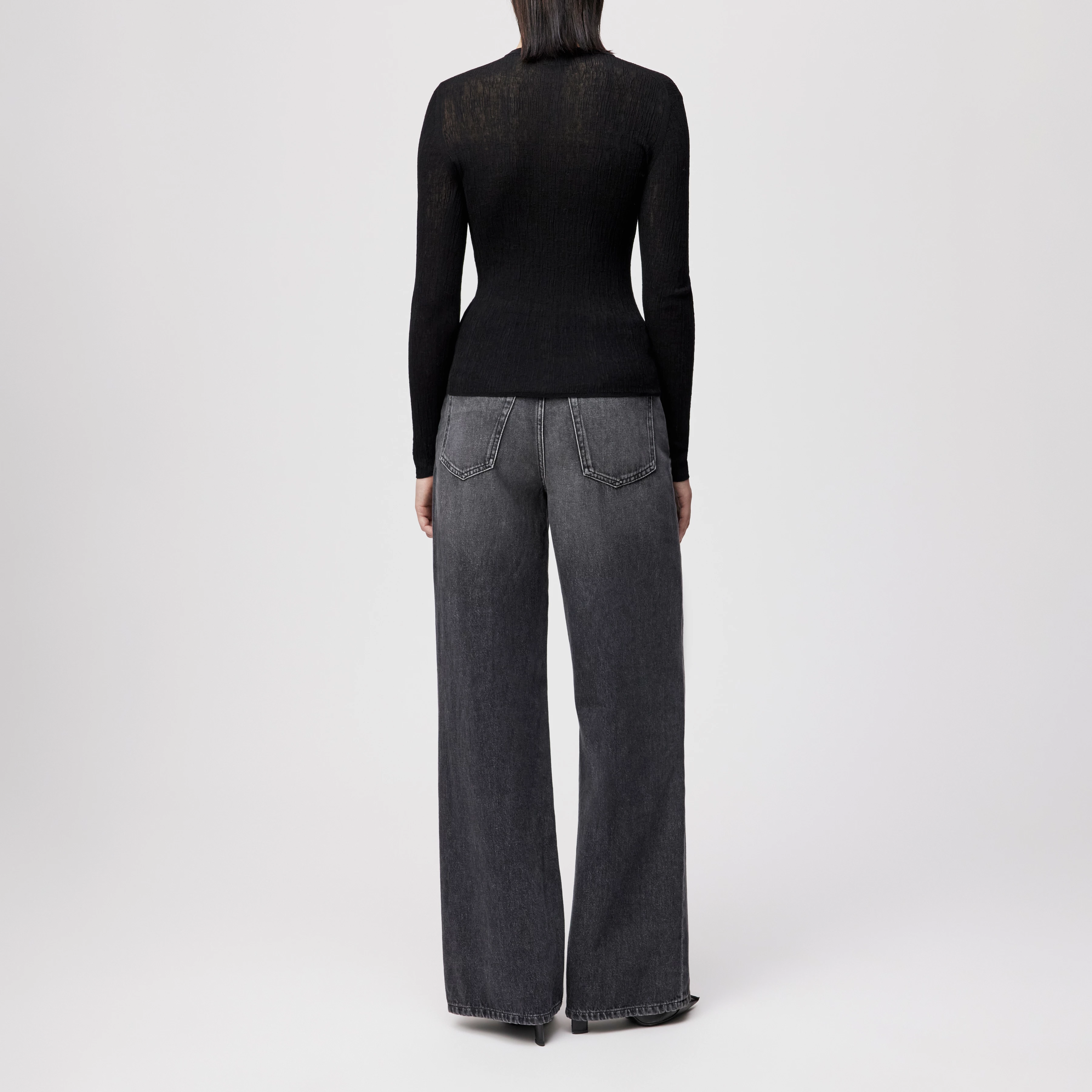 ERMA - Long-sleeved jumper with round neck in mercerised cotton - women - Natural Aluminium - Rückansicht