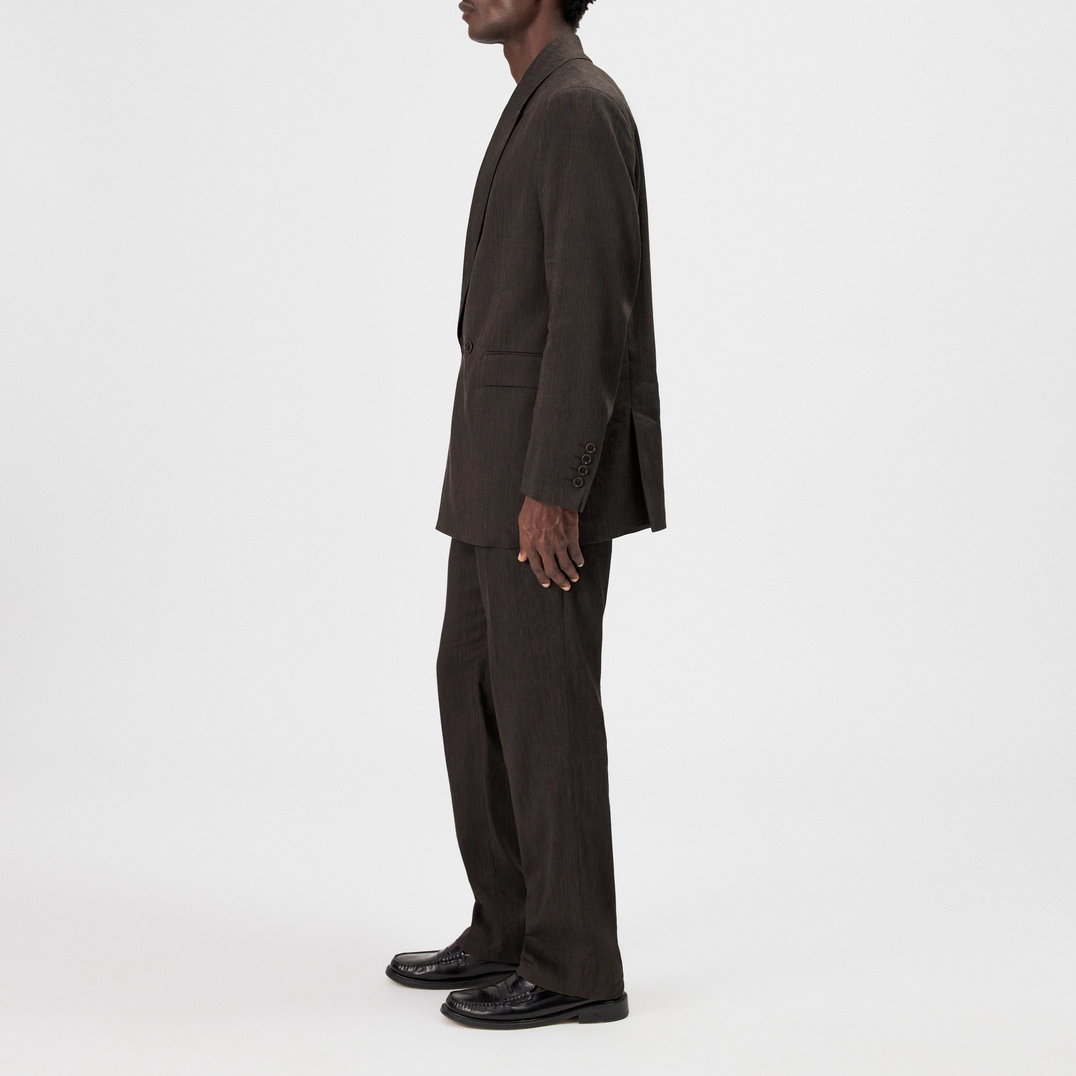 LOGEN - Double-breasted oversized linen-blend blazer - men - brown - Seitenansicht