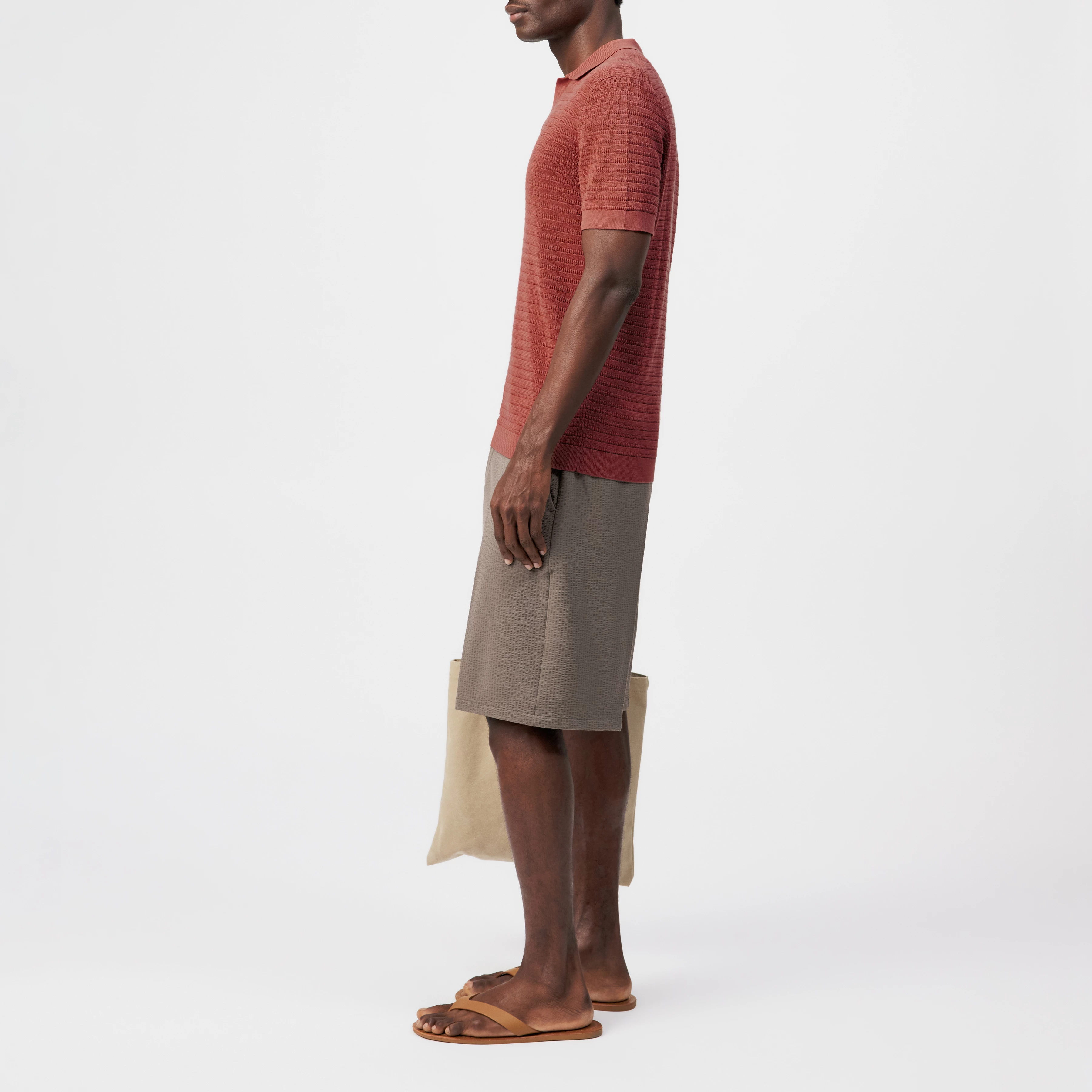 BRAIAN - Gebreide polo in gemerceriseerd katoen - heren - oranje - Seitenansicht