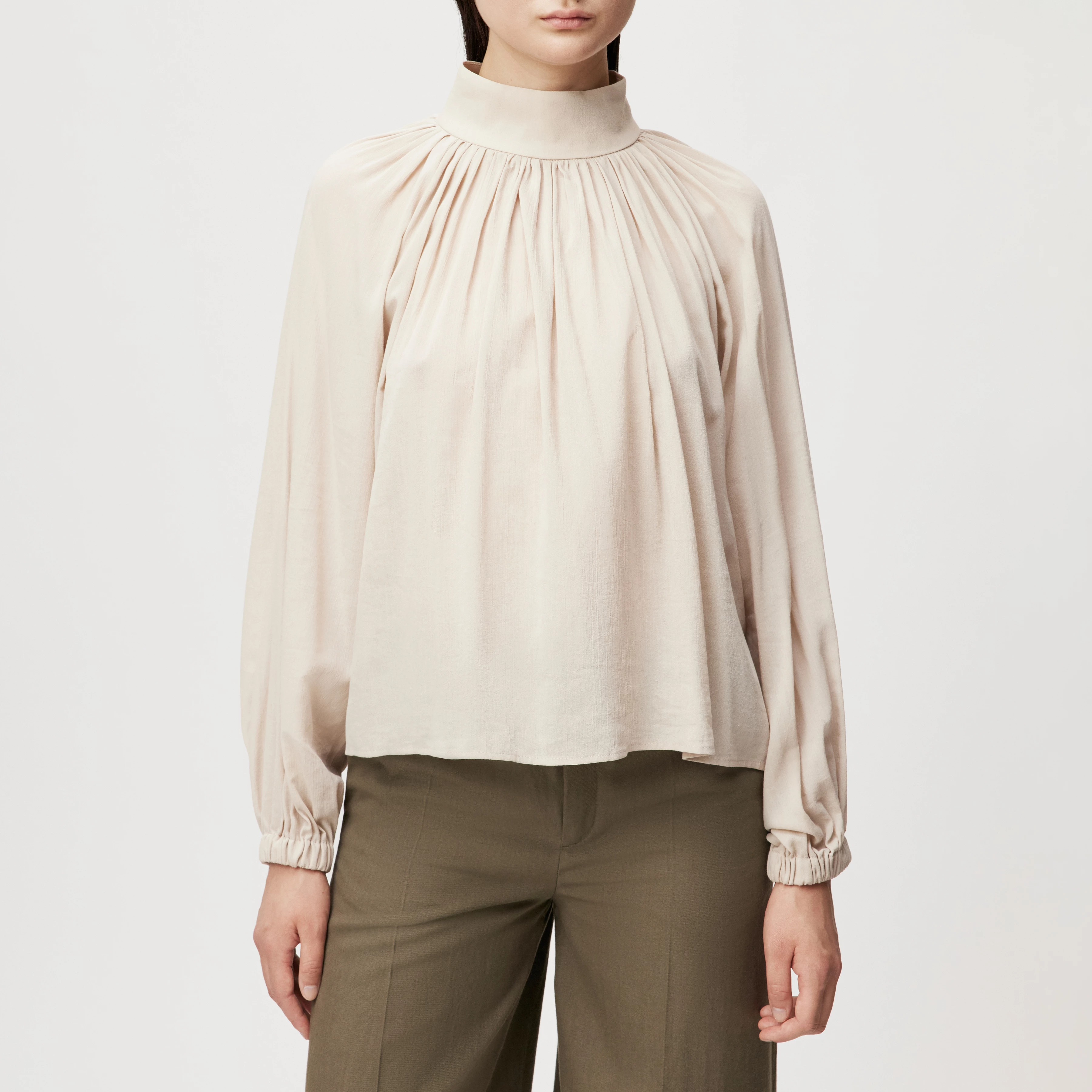 DUMONDA - Boho blouse in cotton viscose crepe - women - beige - Frontansicht