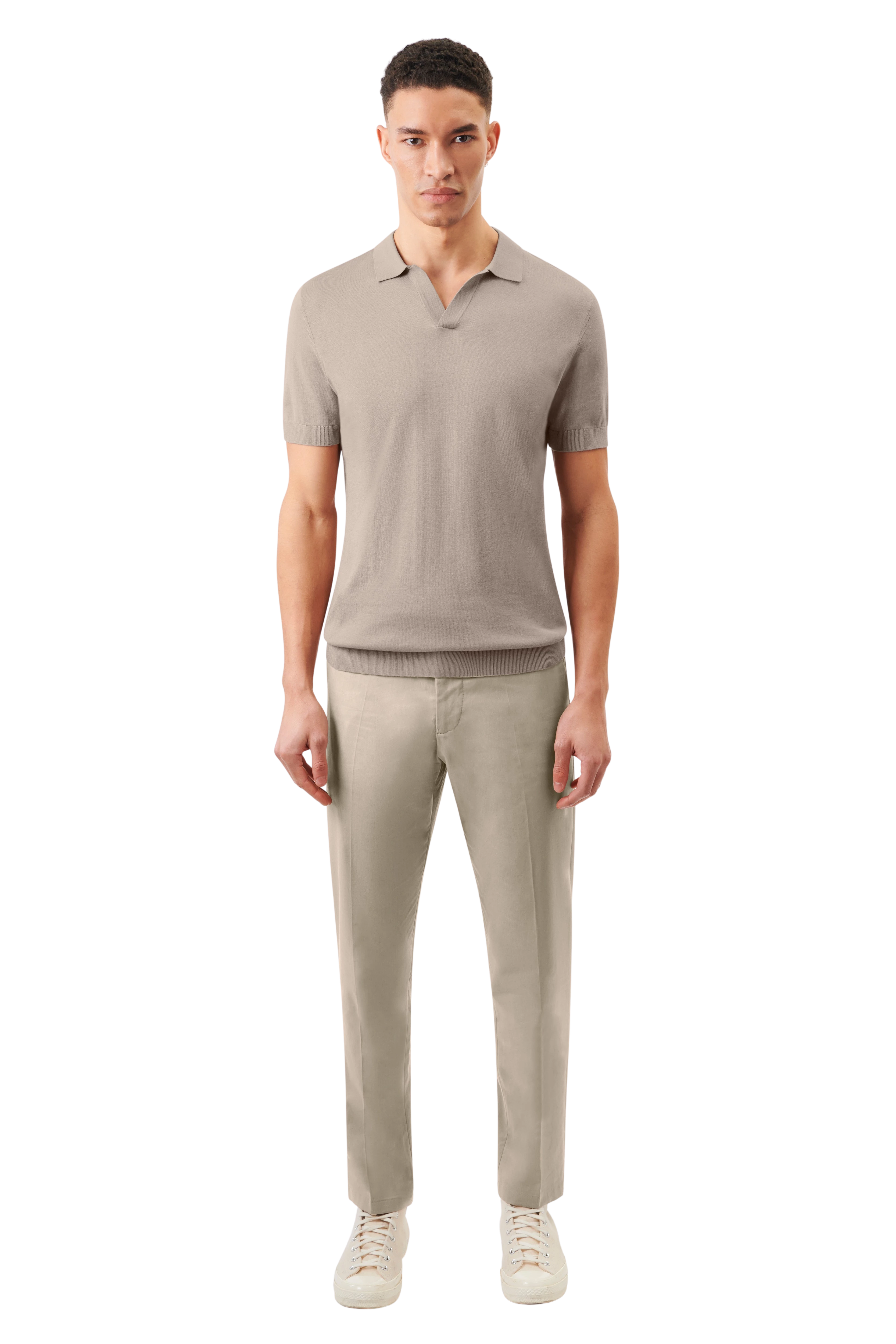 BRAIAN - Gebreide polo in zijde-katoenmix - heren - beige - Ganzkörper-Frontansicht