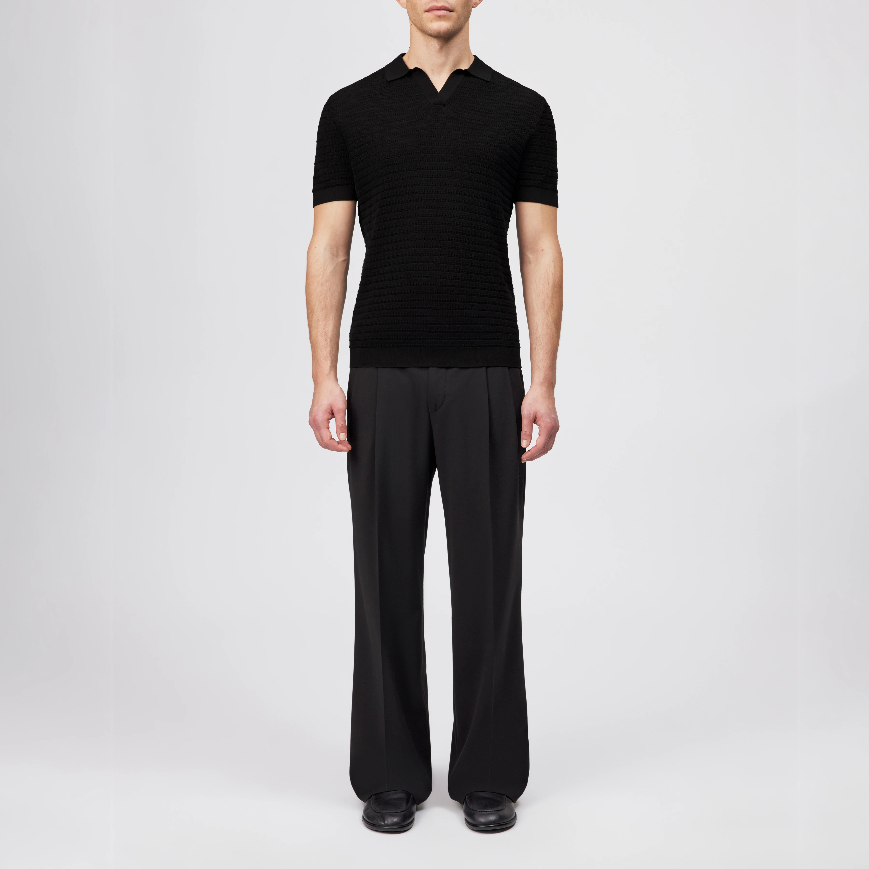 BRAIAN - Gebreide polo in gemerceriseerd katoen - heren - zwart - Ganzkörper-Frontansicht
