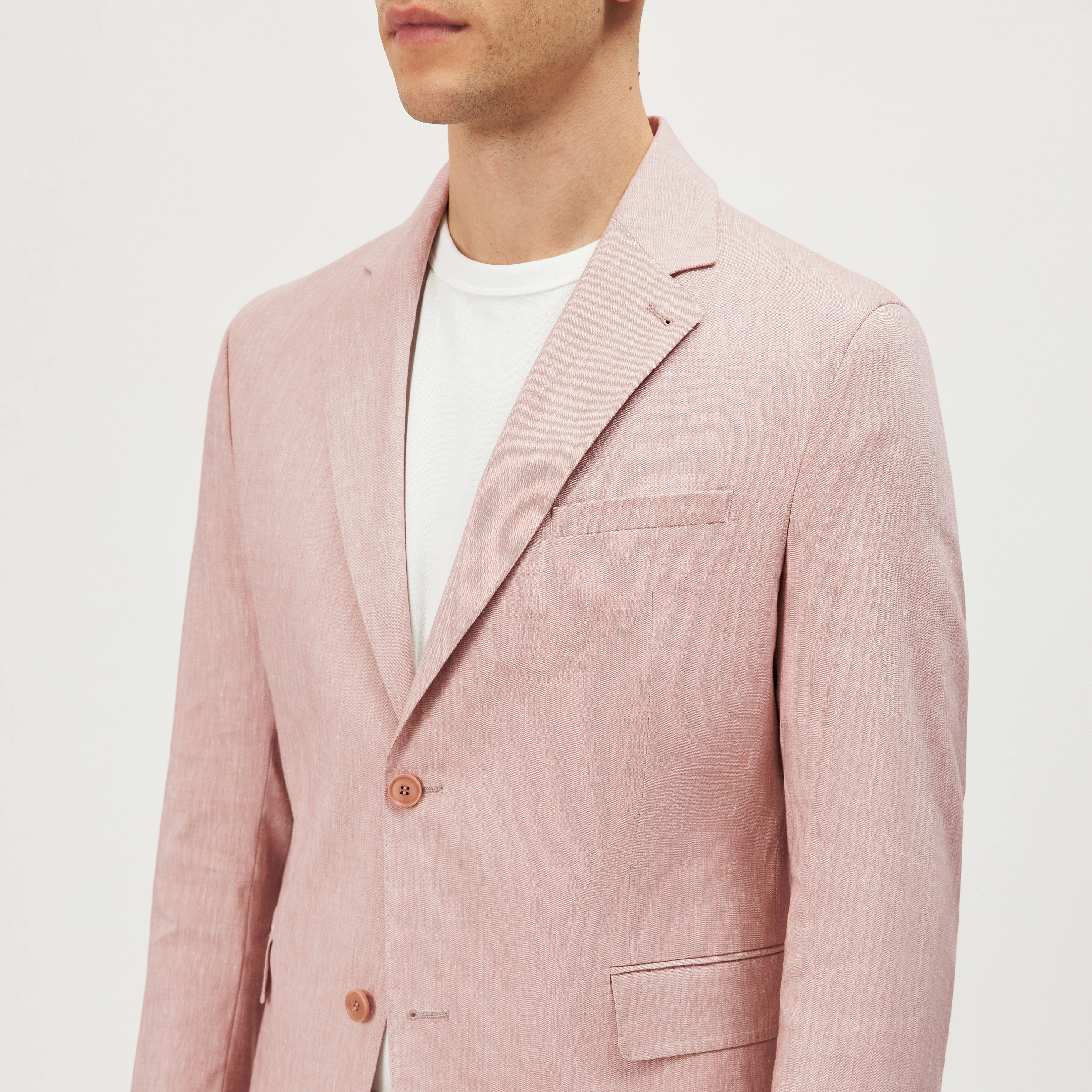 YAMES - Enkeltradet jakke i hørmix - men - orange - Detailansicht am Model