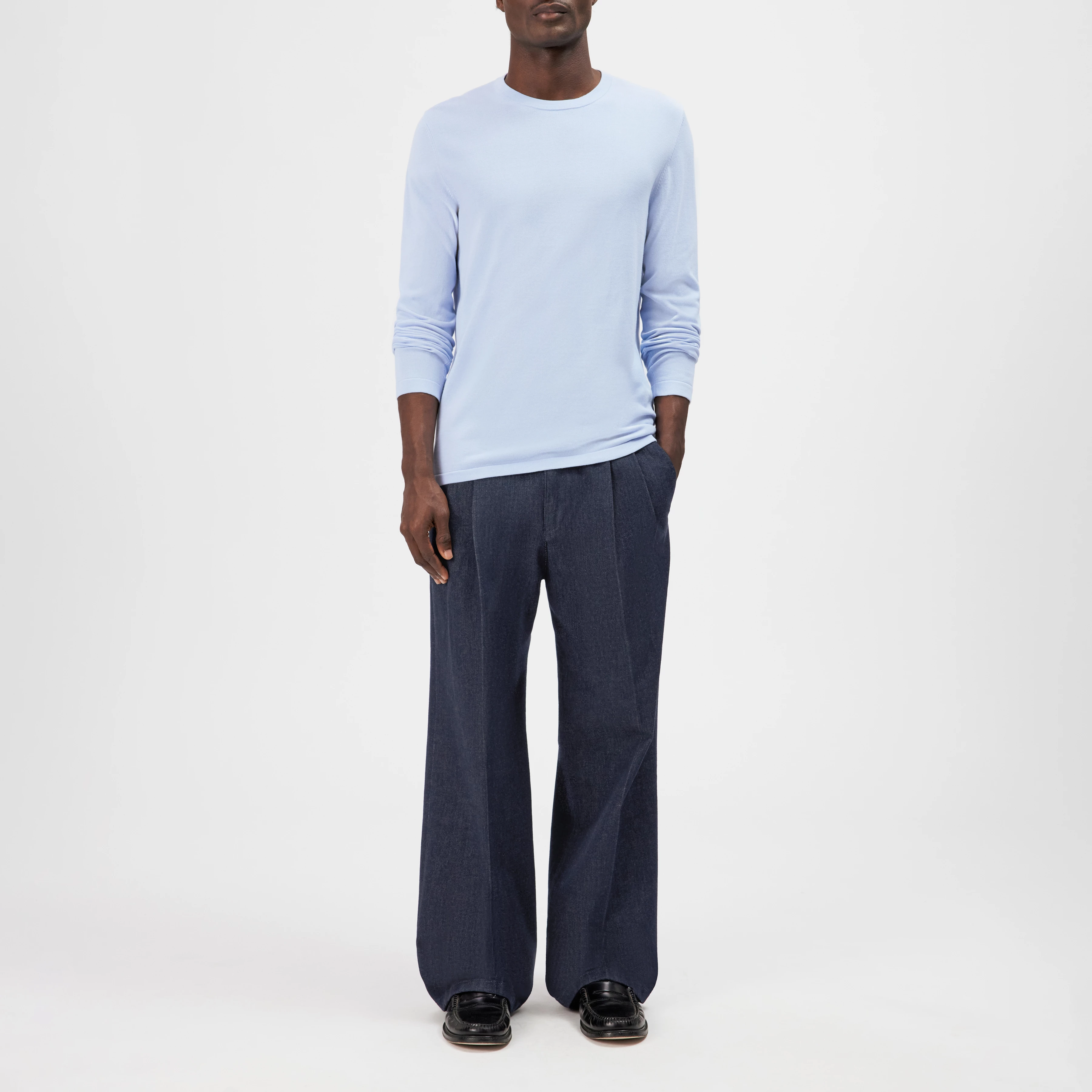 IRMINO - Long sleeve in pure cotton - men - blue - Ganzkörper-Frontansicht