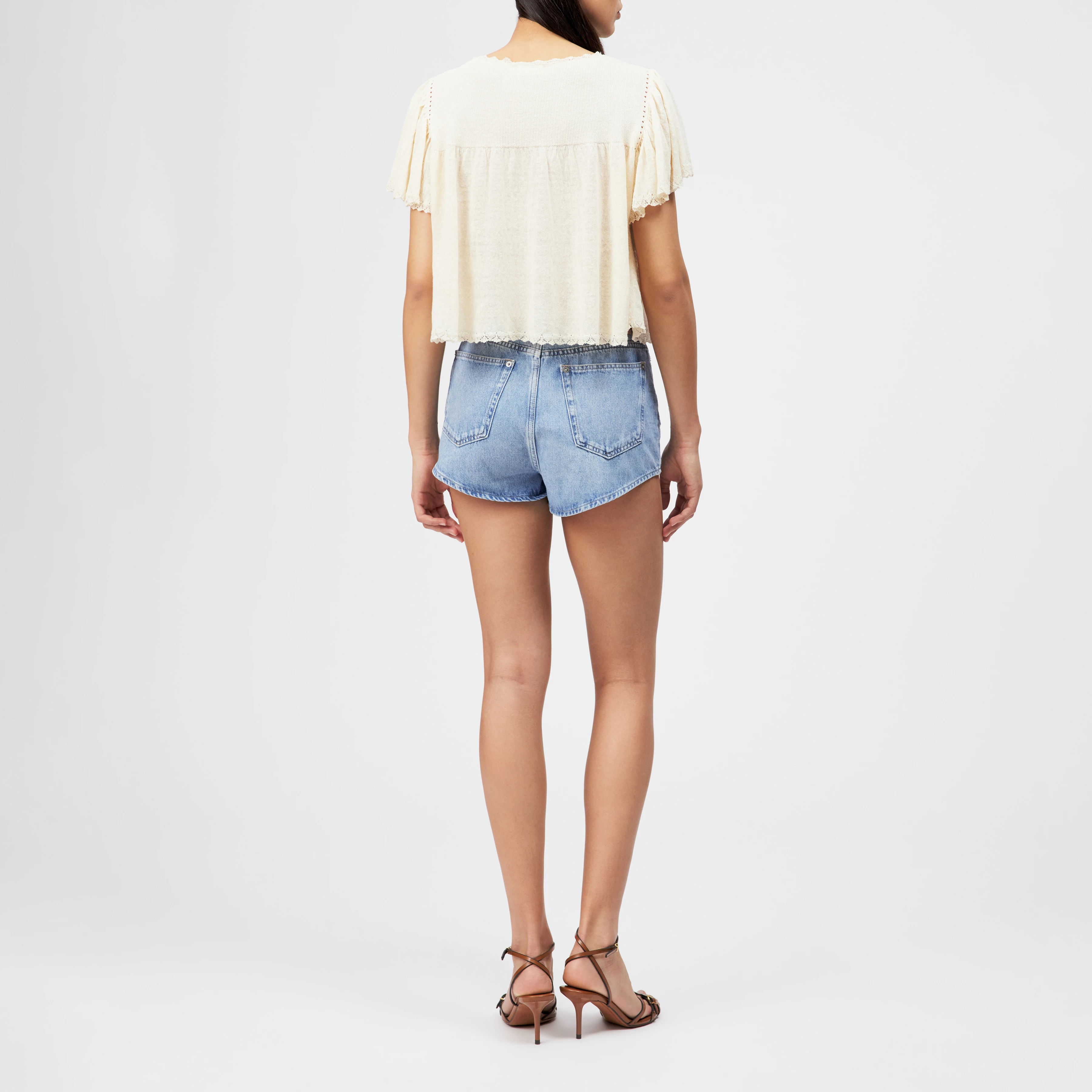 TAYLIE - Cropped blouse in linen blend - women - off white - Rückansicht
