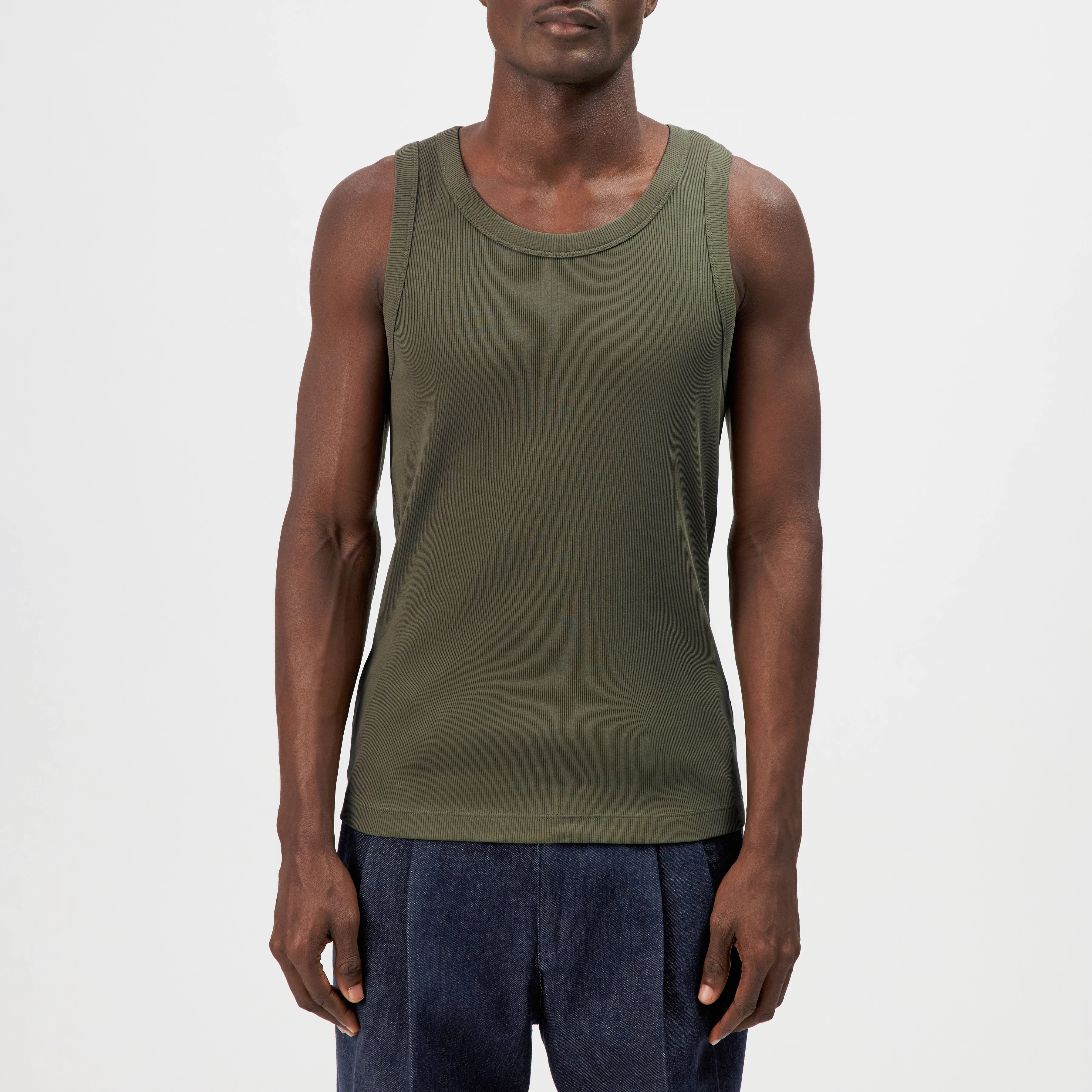 NATHAN - Body-fitted ribbed cotton tank top - men - green - Frontansicht
