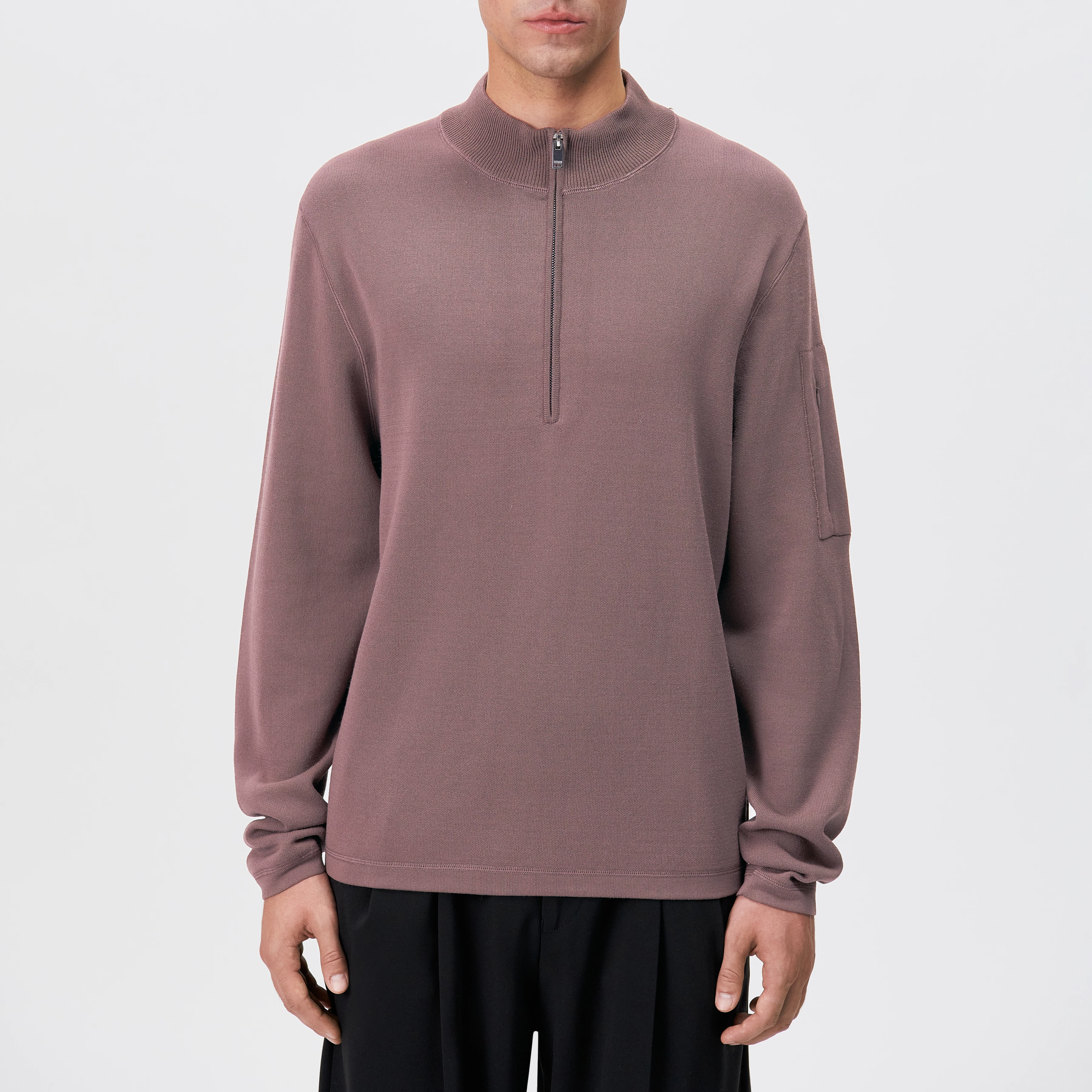 TARVIK - Half-zip jumper with stand collar in pure wool - men - red - Frontansicht