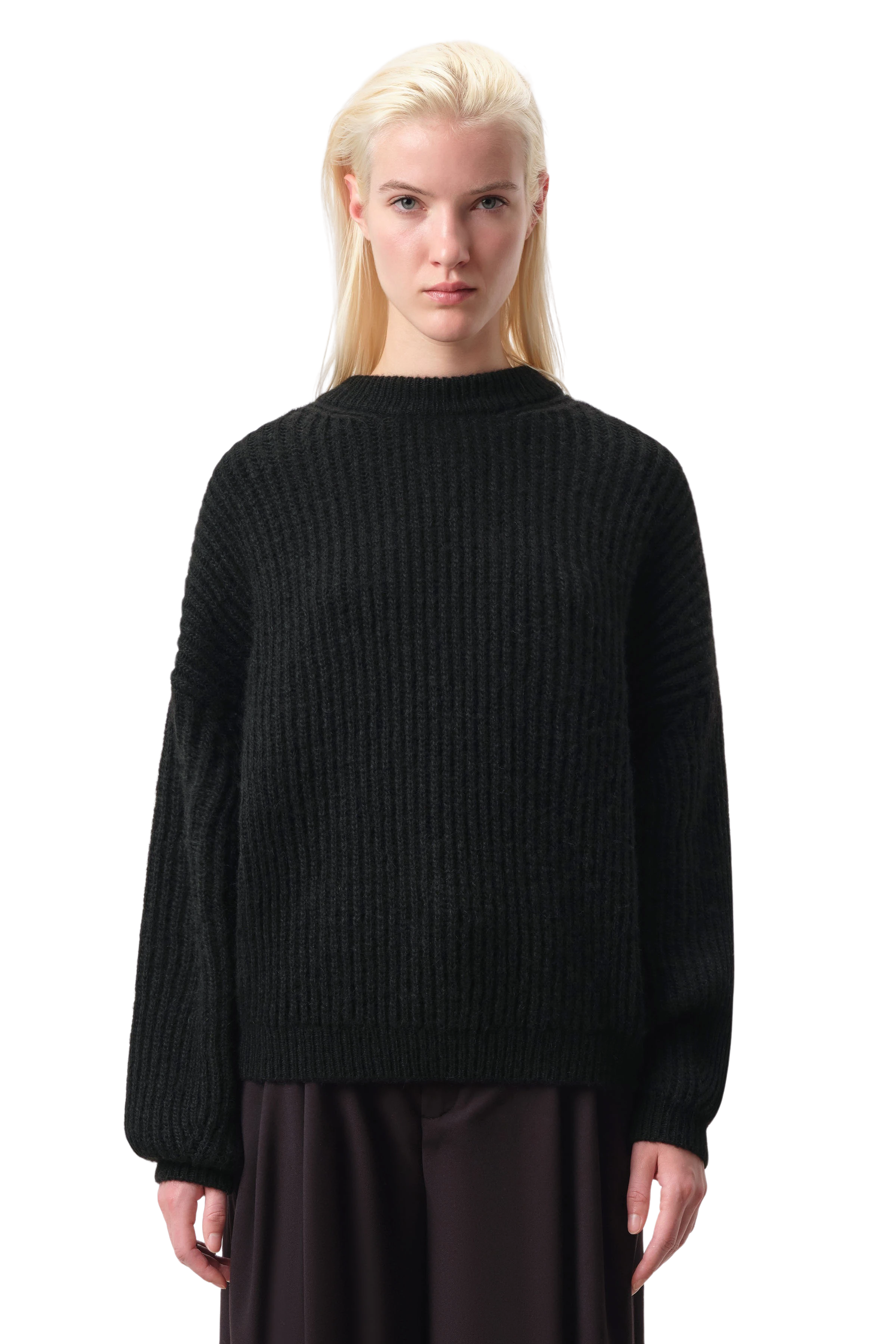RAMEA - Round-neck jumper with balloon sleeves in alpaca blend - women - Natural Aluminium - Frontansicht