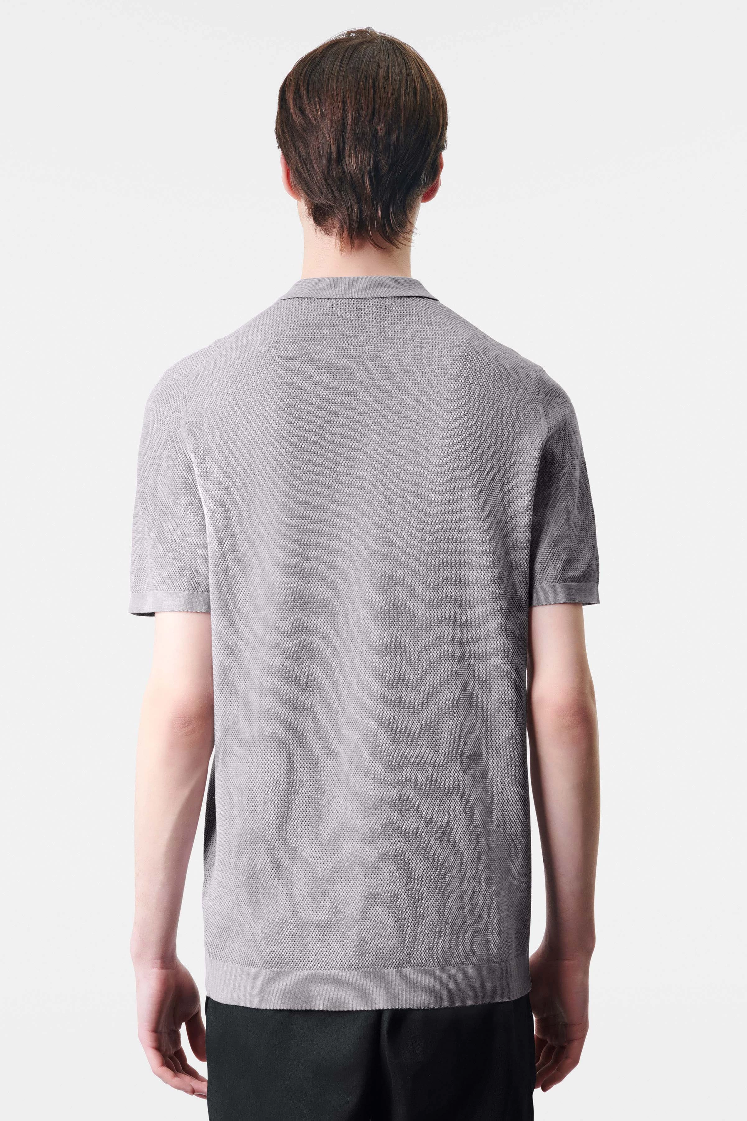 TRITON - Knitted polo shirt in mercerised cotton - men - grey - Rückansicht